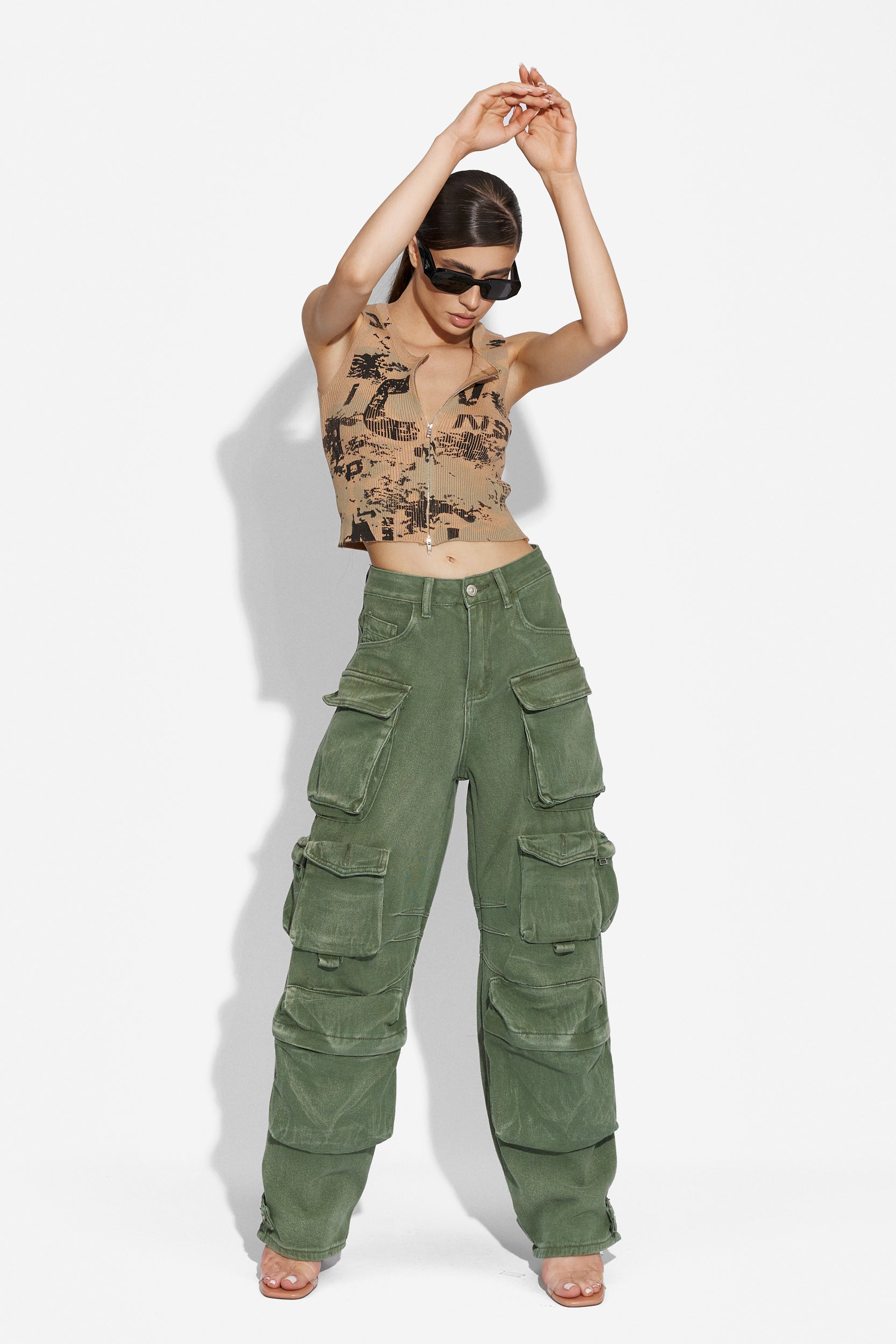 Women's casual green Cargo Bogas jeans