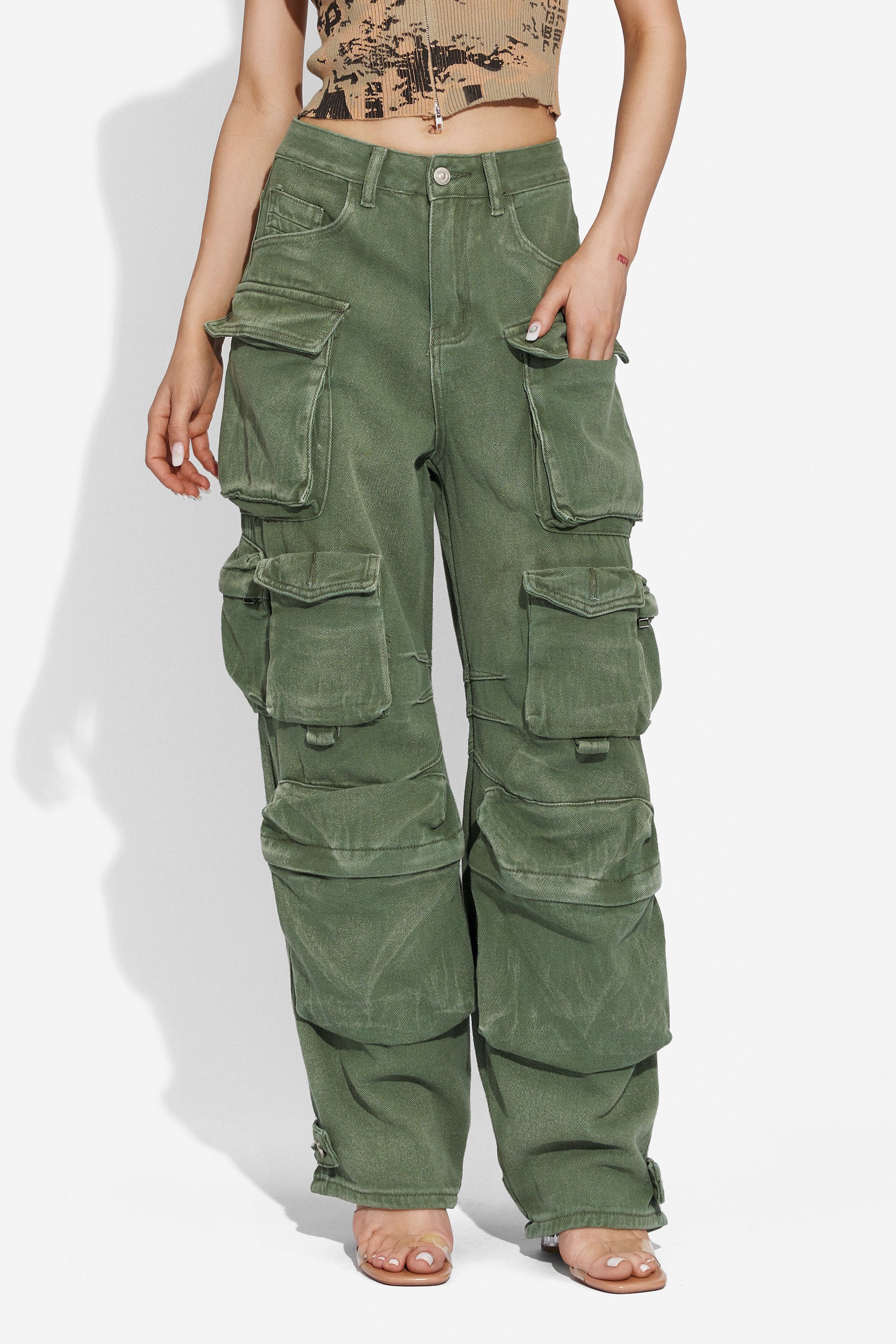 Women's casual green Cargo Bogas jeans