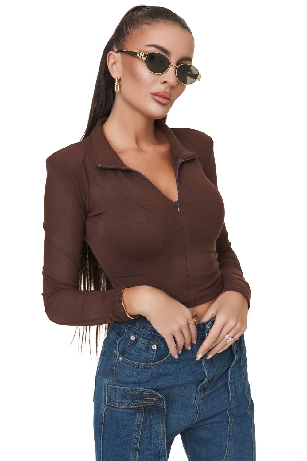 Resiay Bogas brown casual ladies blouse
