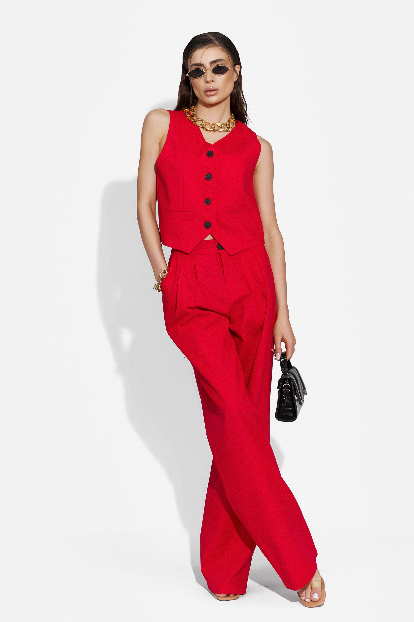 Velasy Bogas red casual ladies pants suit