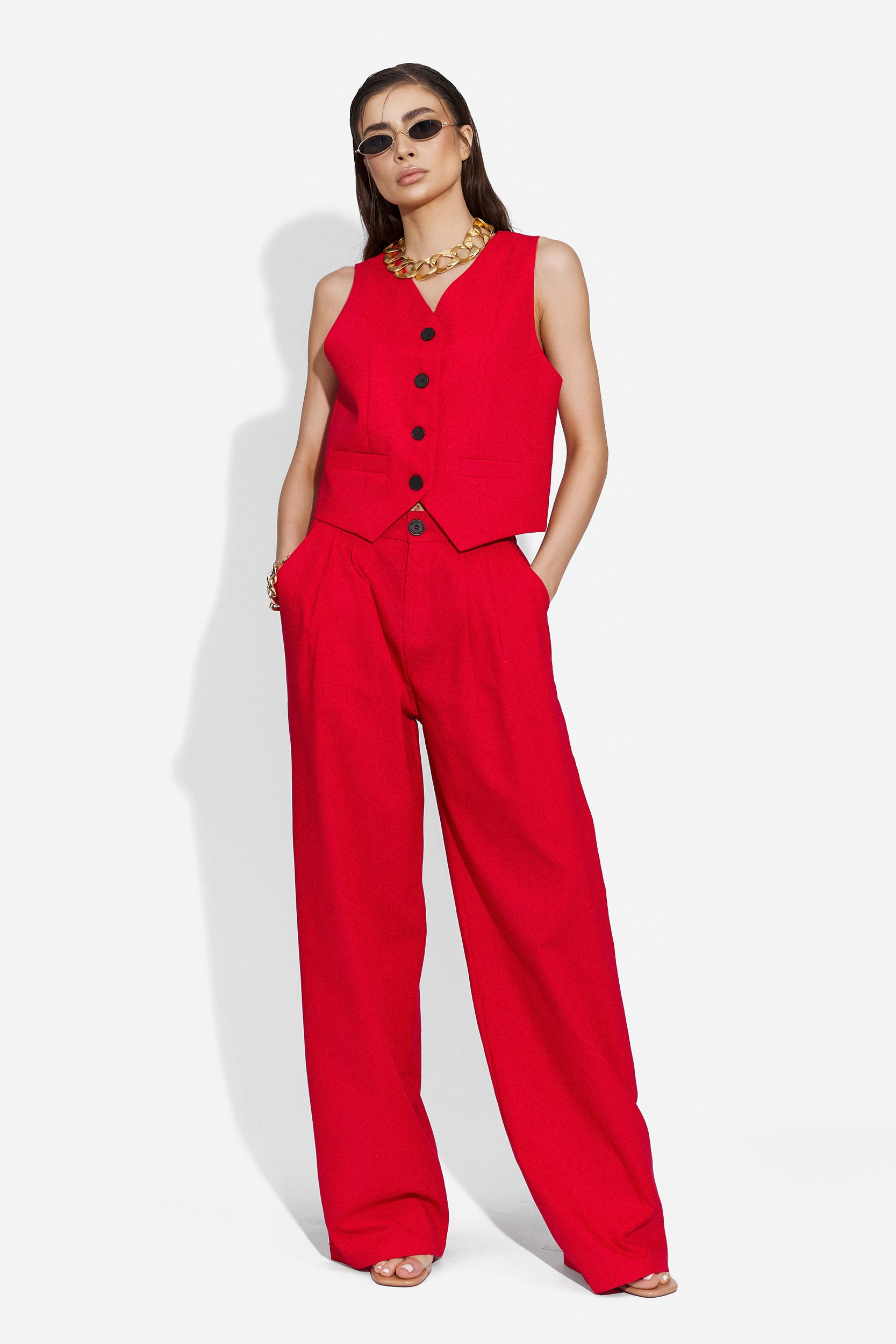 Velasy Bogas red casual ladies pants suit