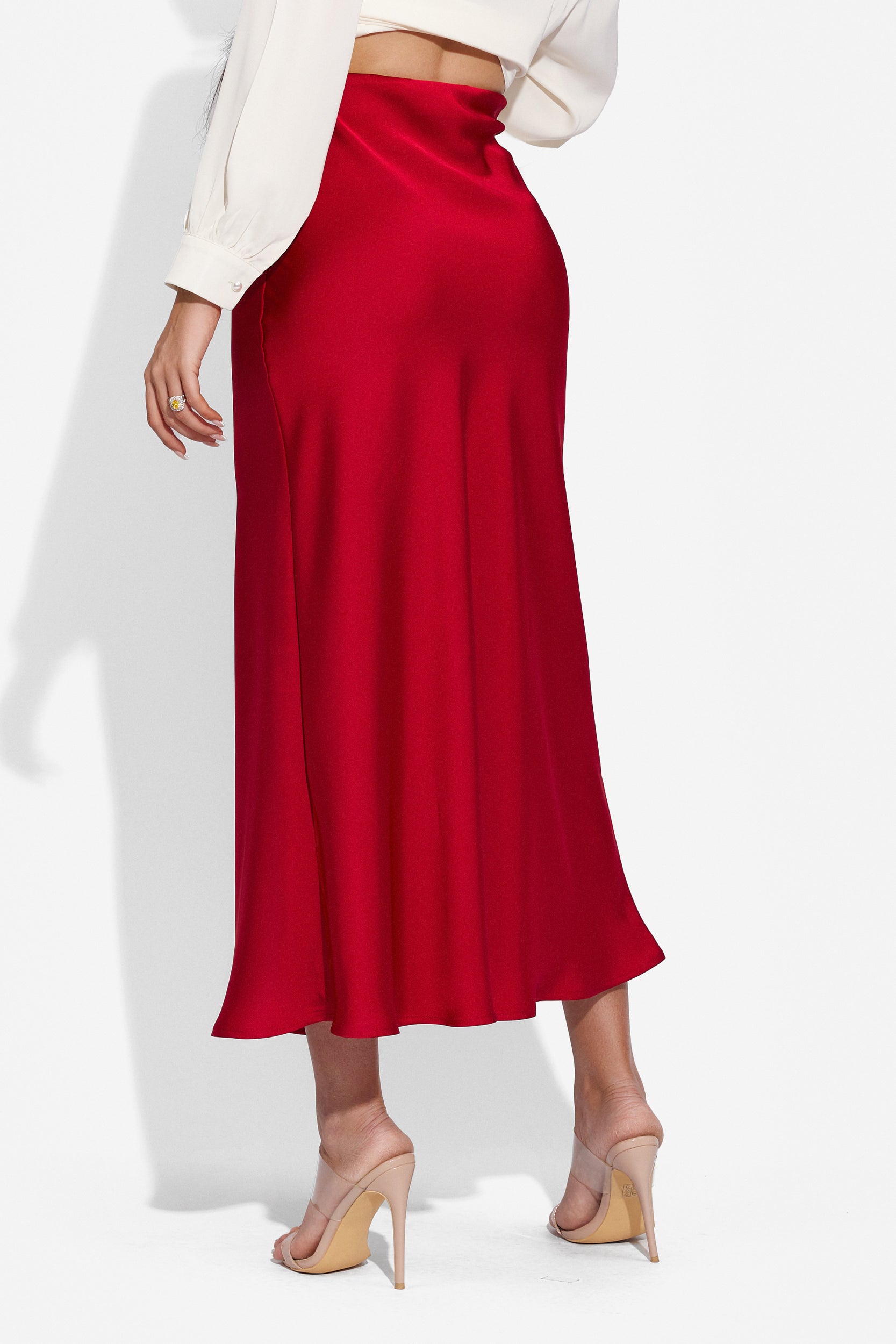 Ladies' long satin skirt in red Pinkita Bogas