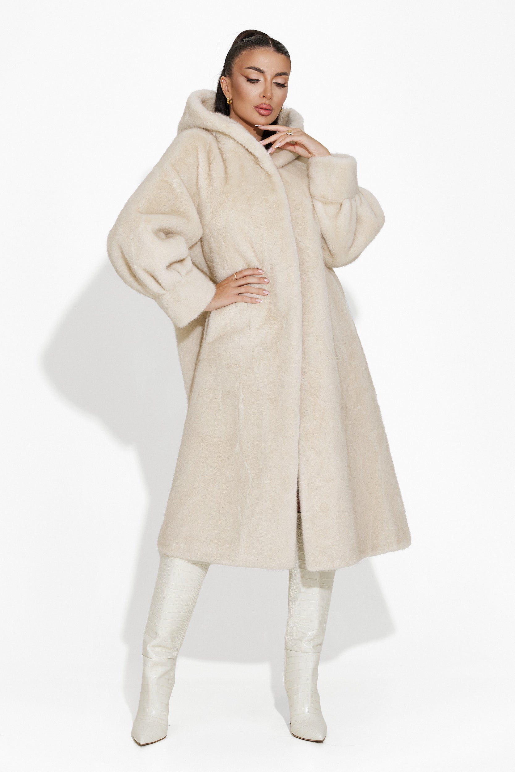 Cappotto di pelliccia beige Marquerite Bogas