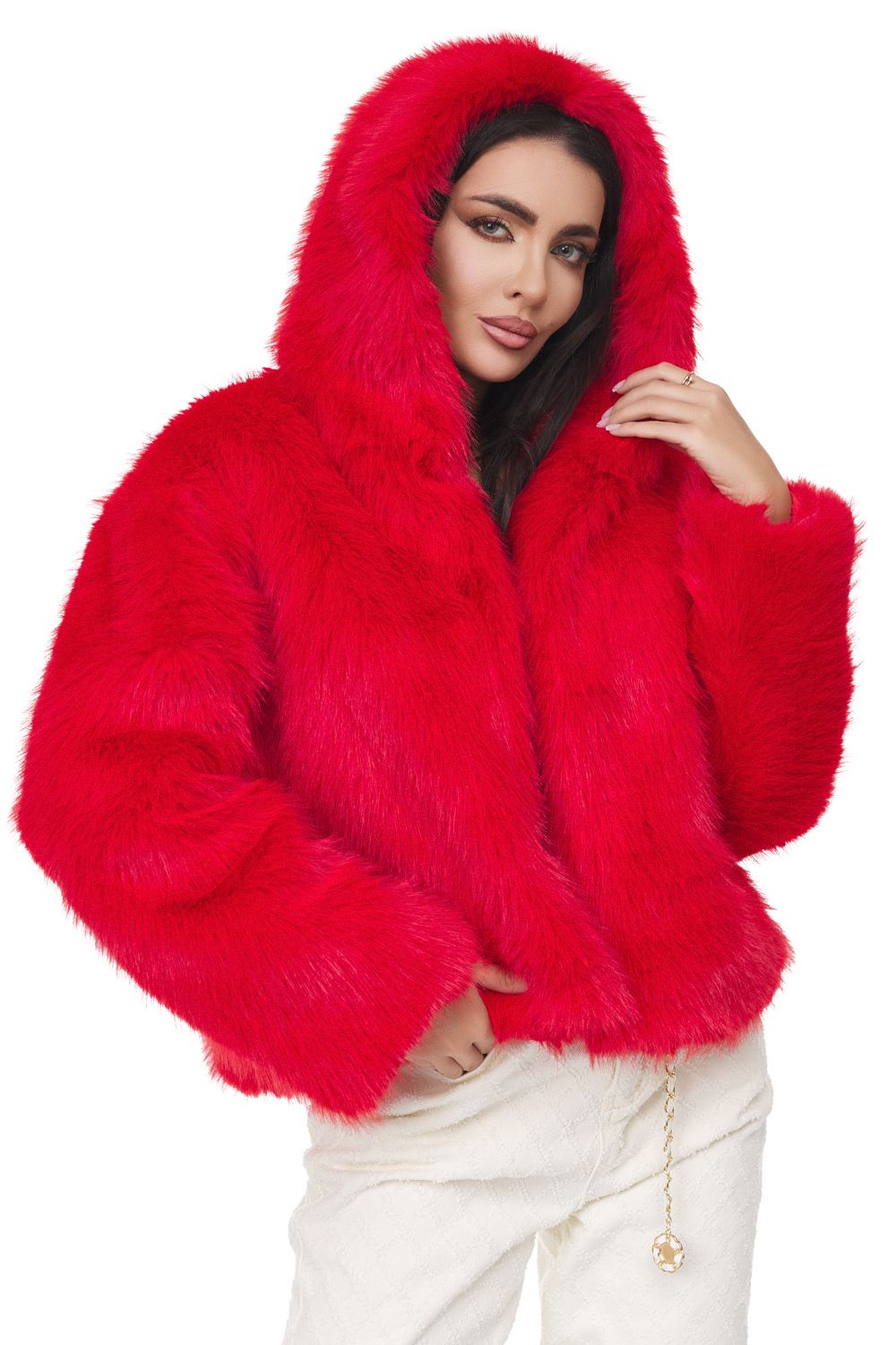 Secelia Bogas elegant red fur coat