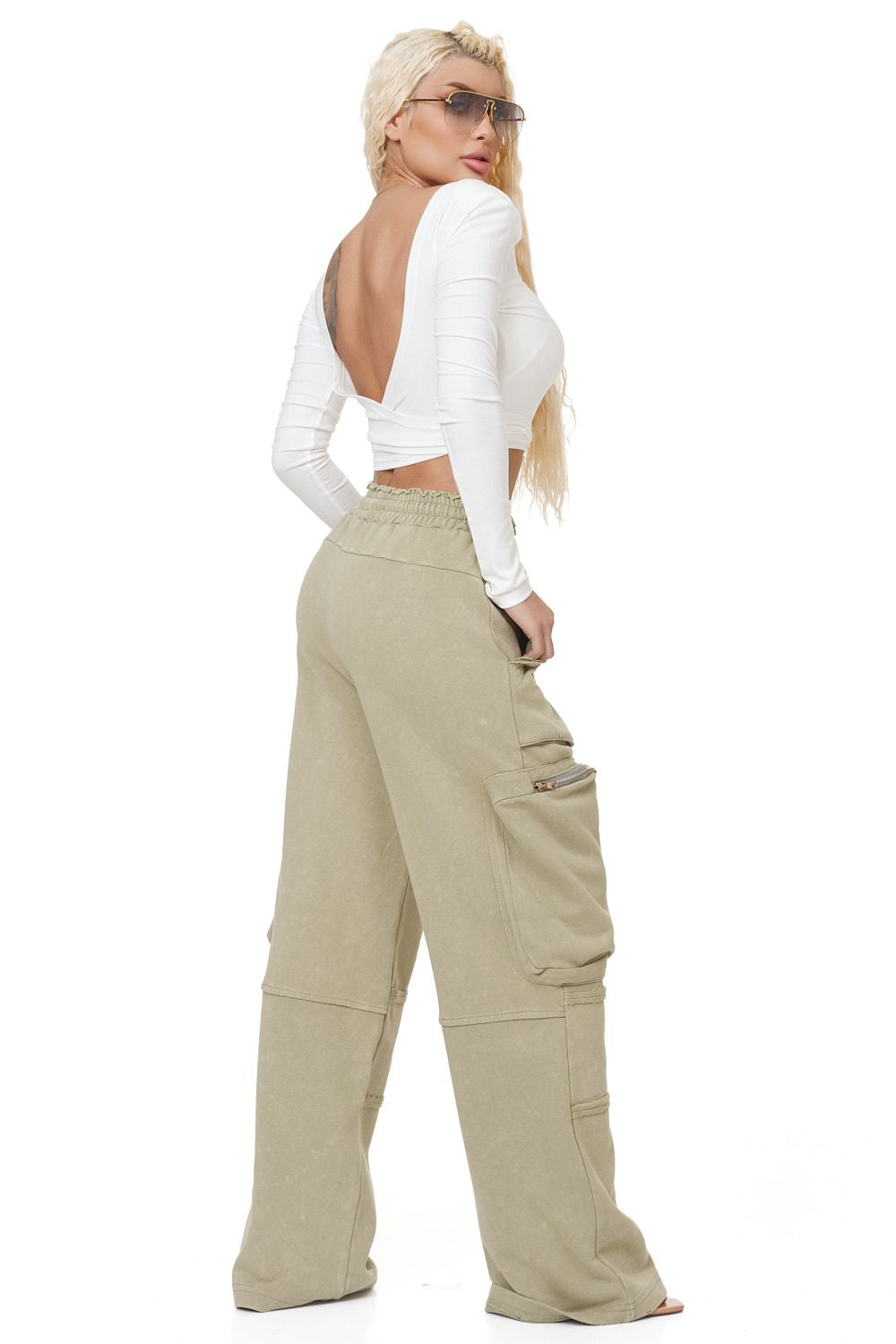 Ladies casual khaki Menila Bogas trousers