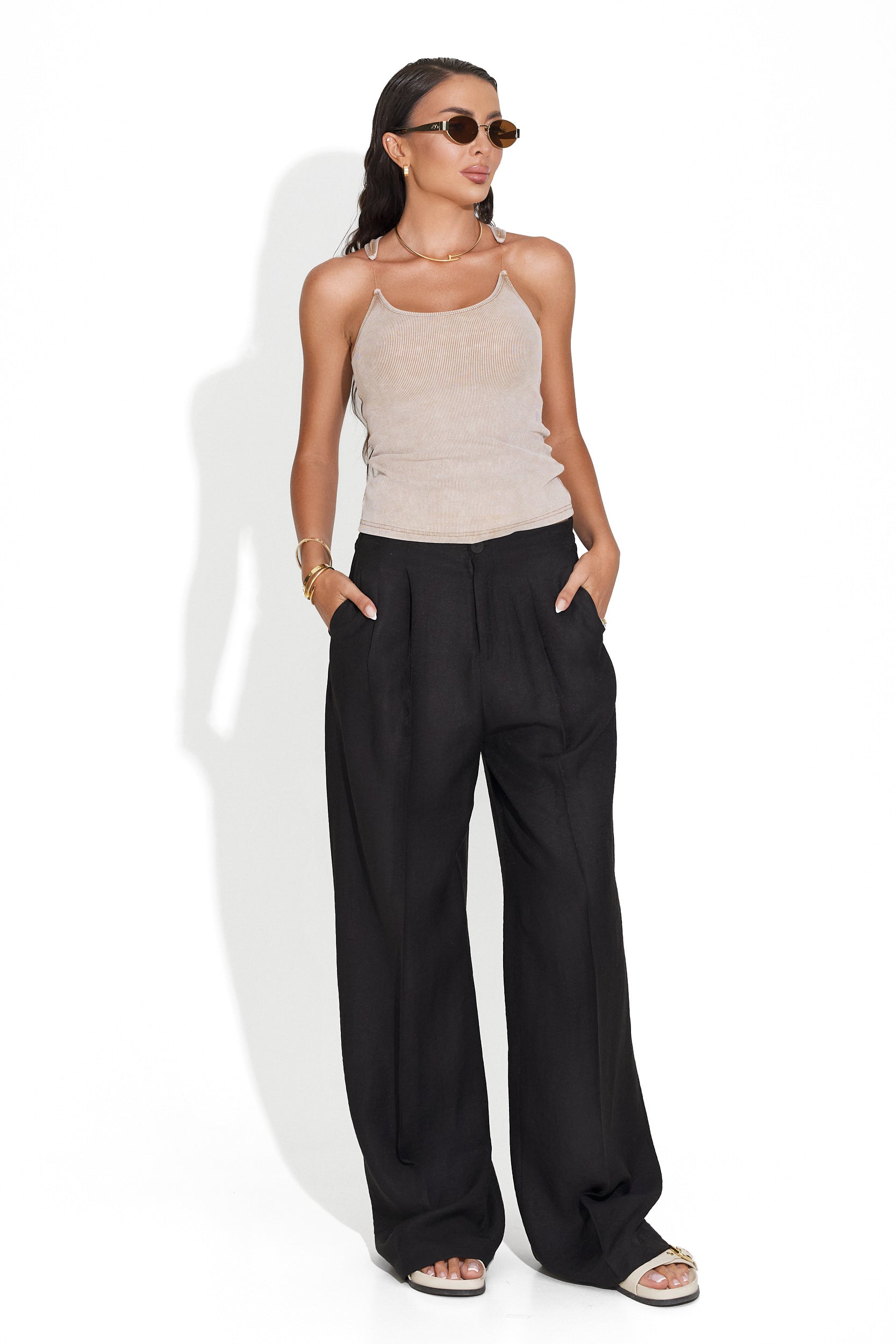 Metina Bogas black casual checkers trousers