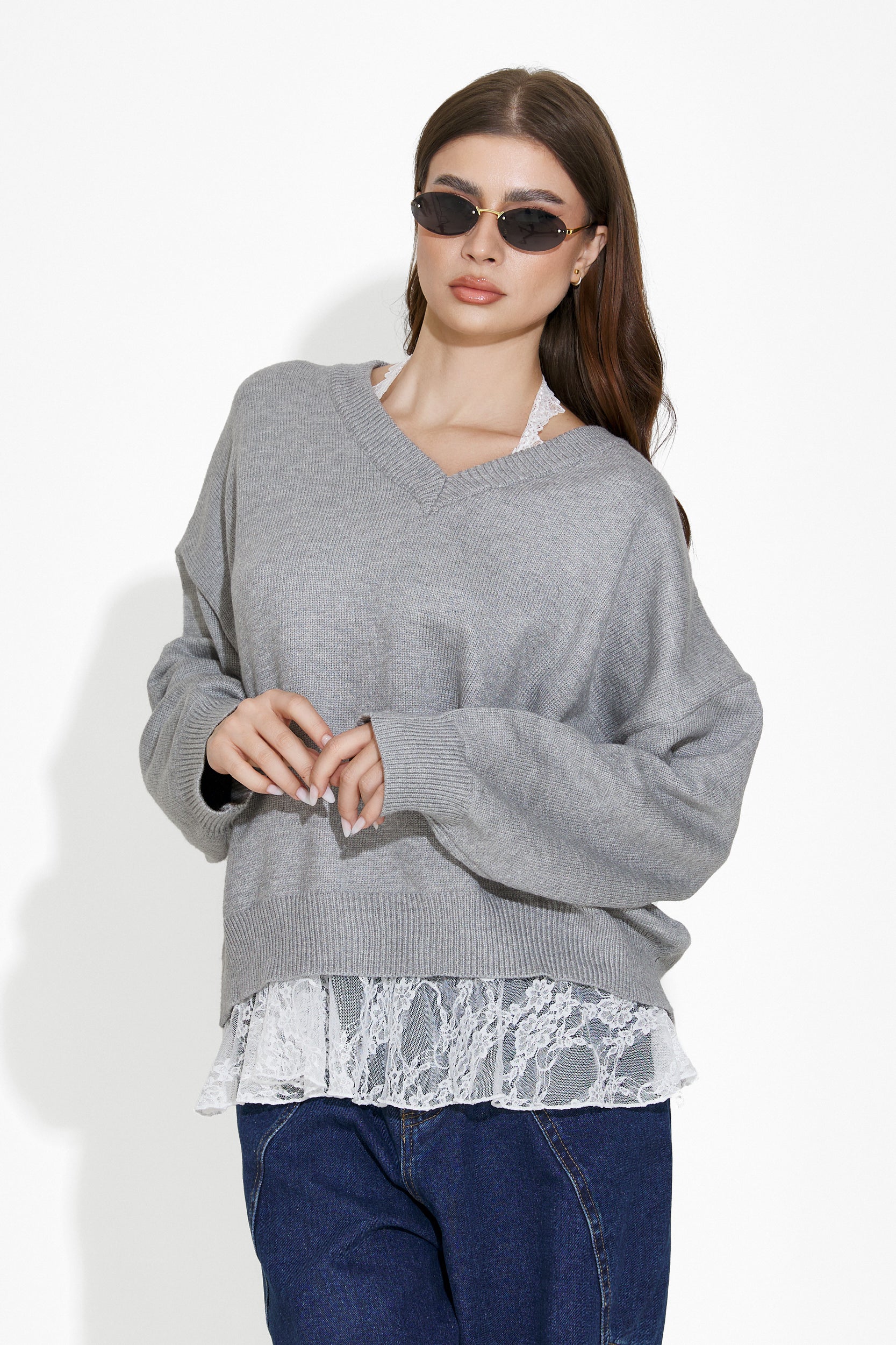 Pull femme décontracté gris Emetha Bogas