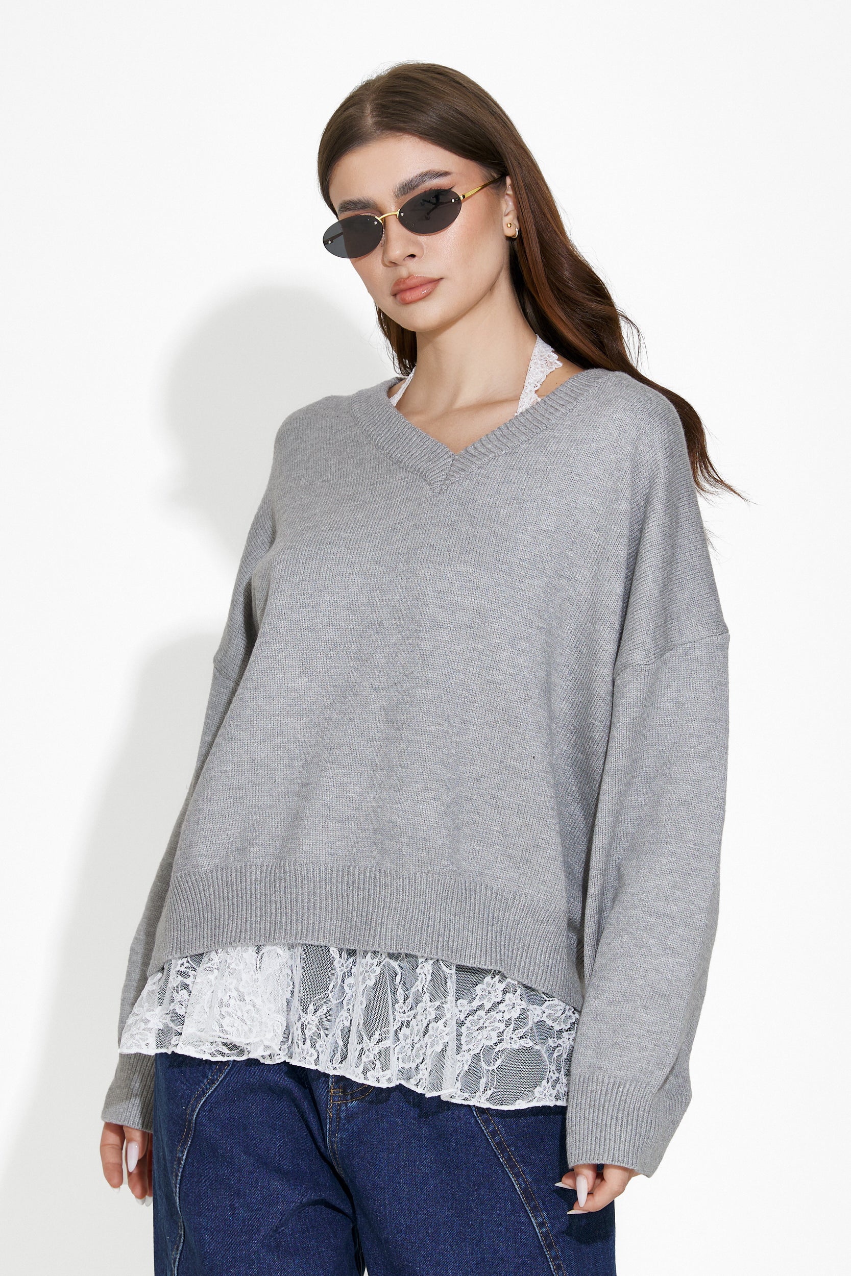 Pull femme décontracté gris Emetha Bogas