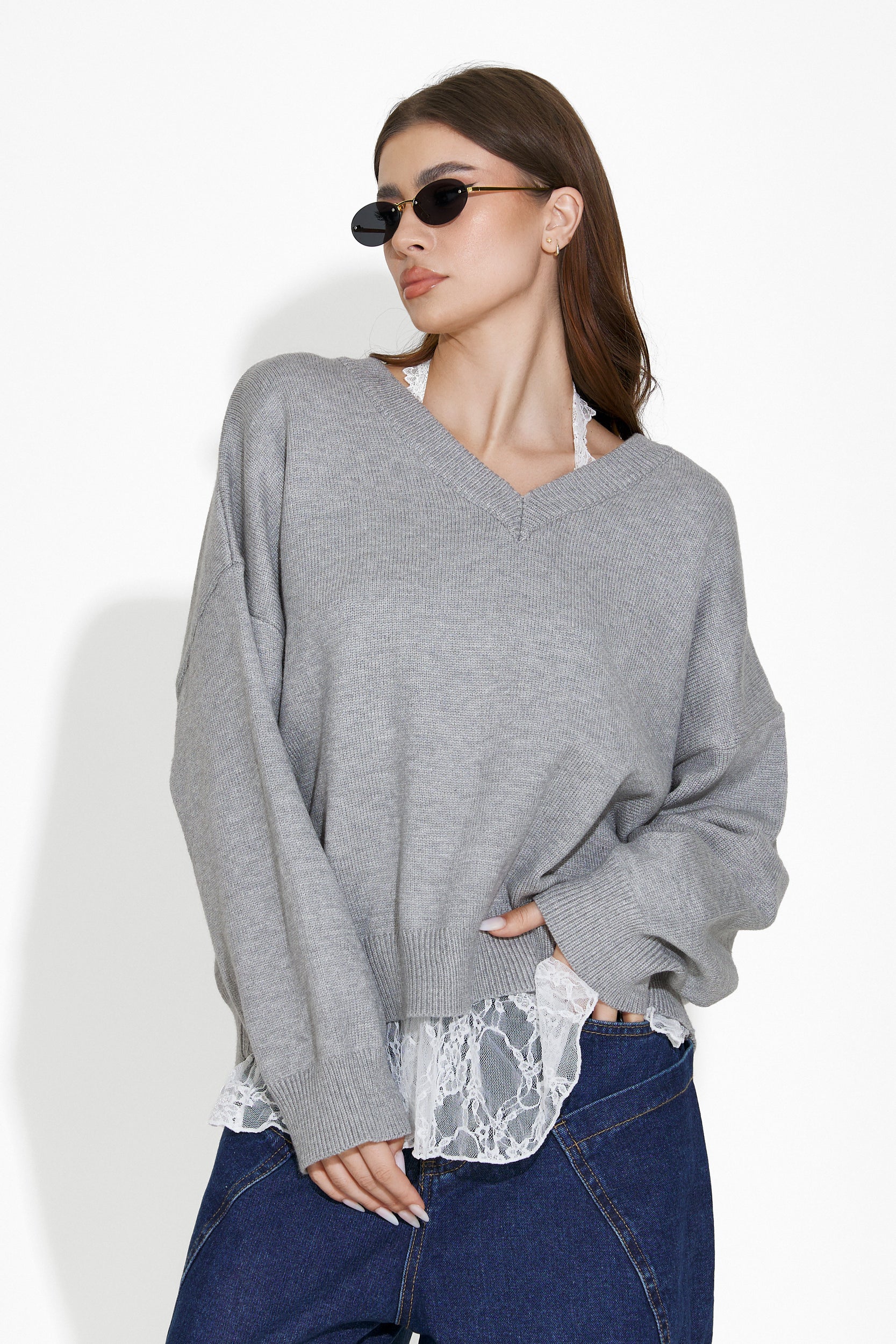 Pull femme décontracté gris Emetha Bogas