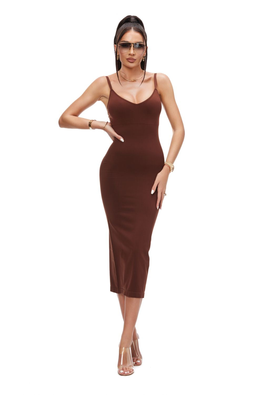 Lybras Bogas brown modeling casual dress for women