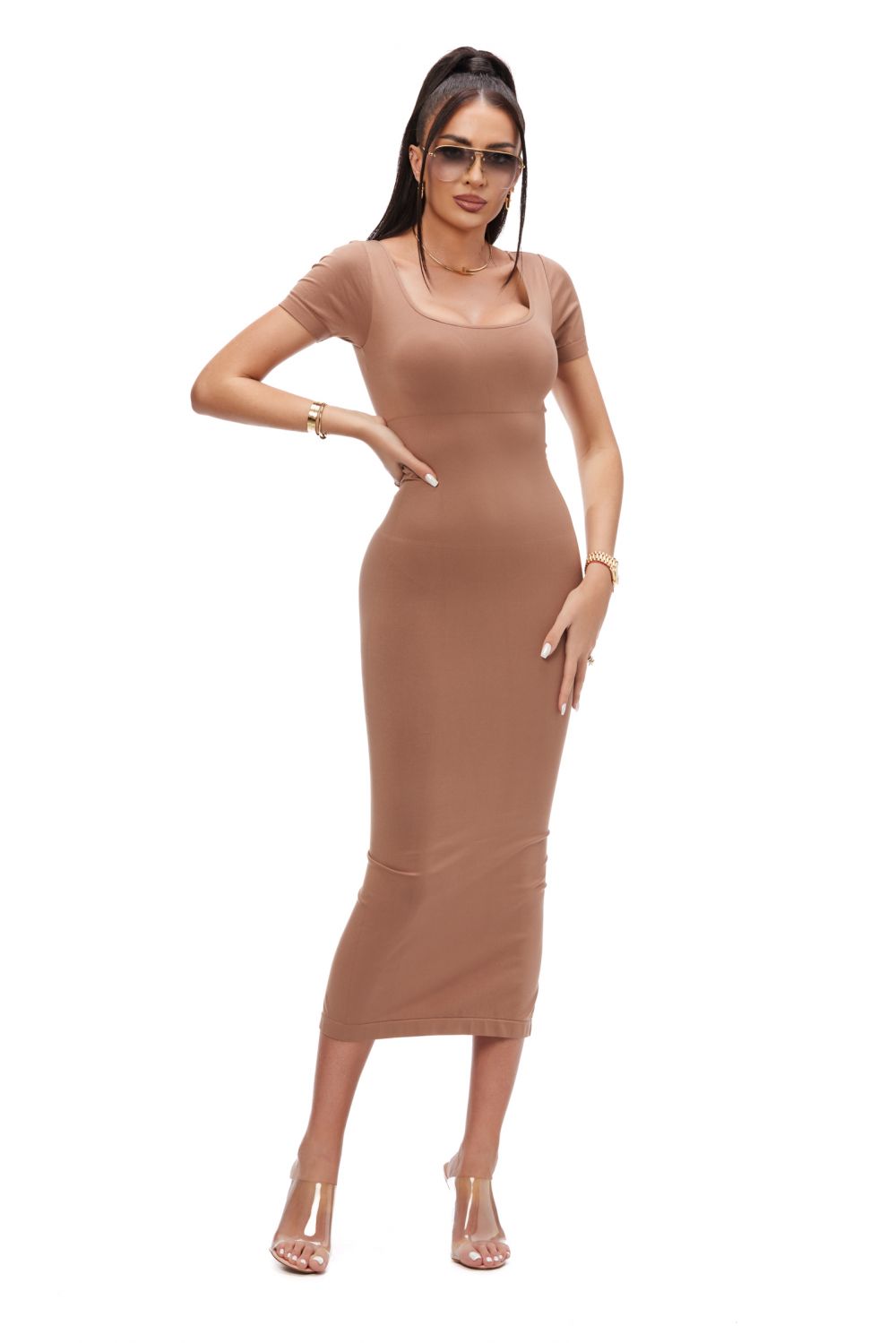 Ladies' casual brown modelling dress Zumyna Bogas