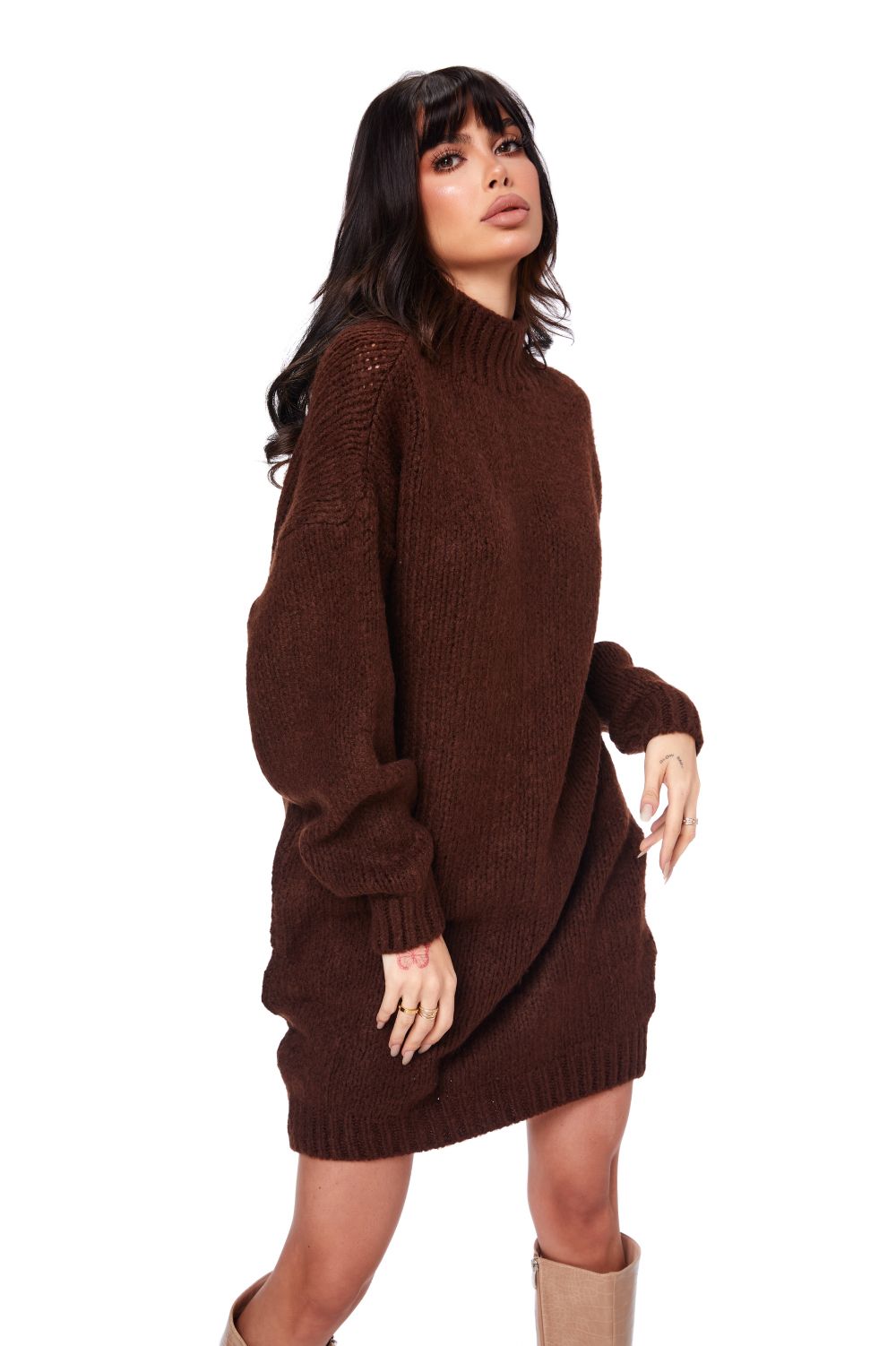 Brown casual knitted women's dress Arena Bogas