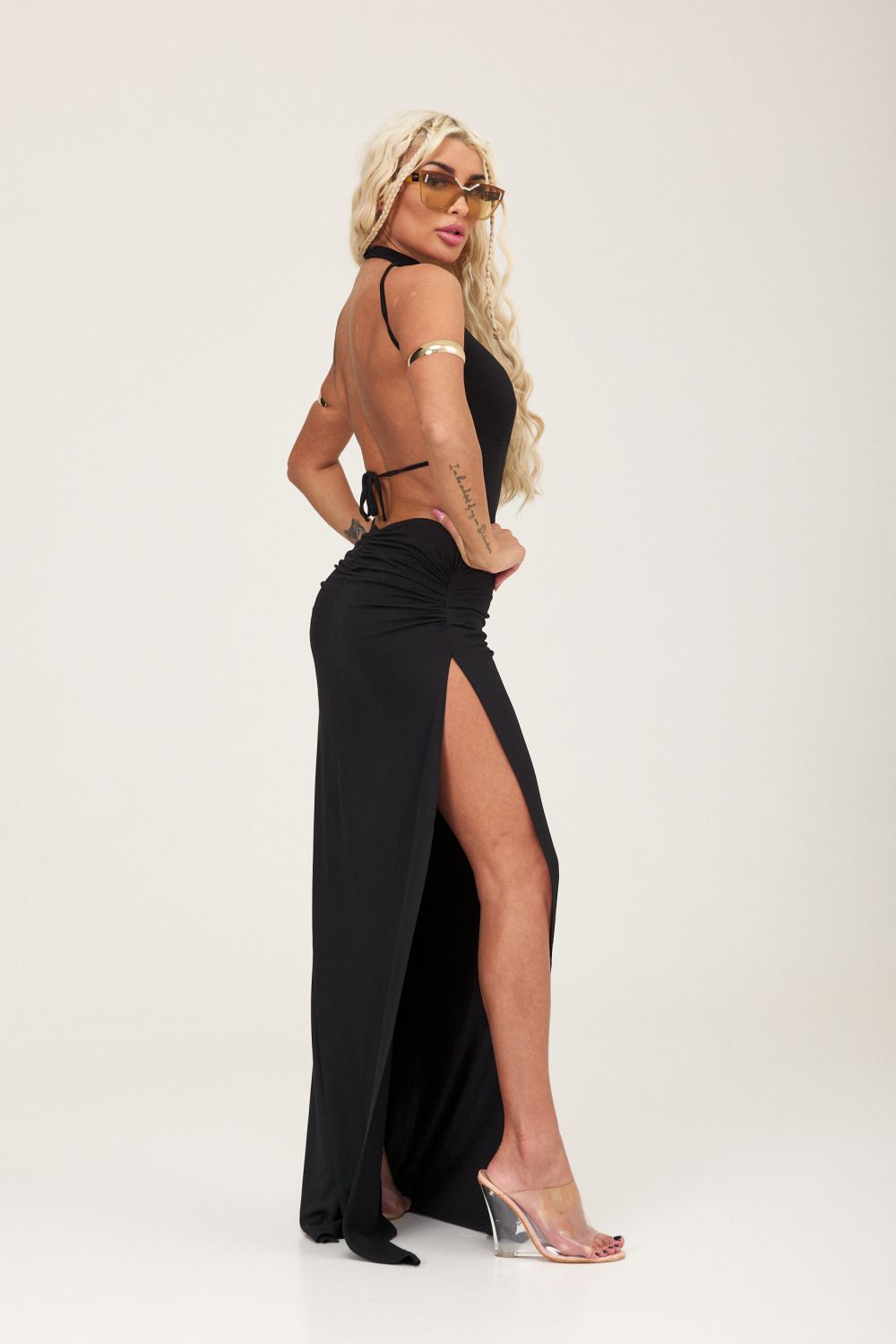 Long black cotton lycra dress for women, Iriana Bogas