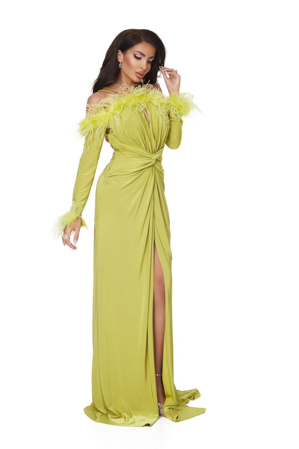 Long lime green lycra dress for women, Deanne Bogas