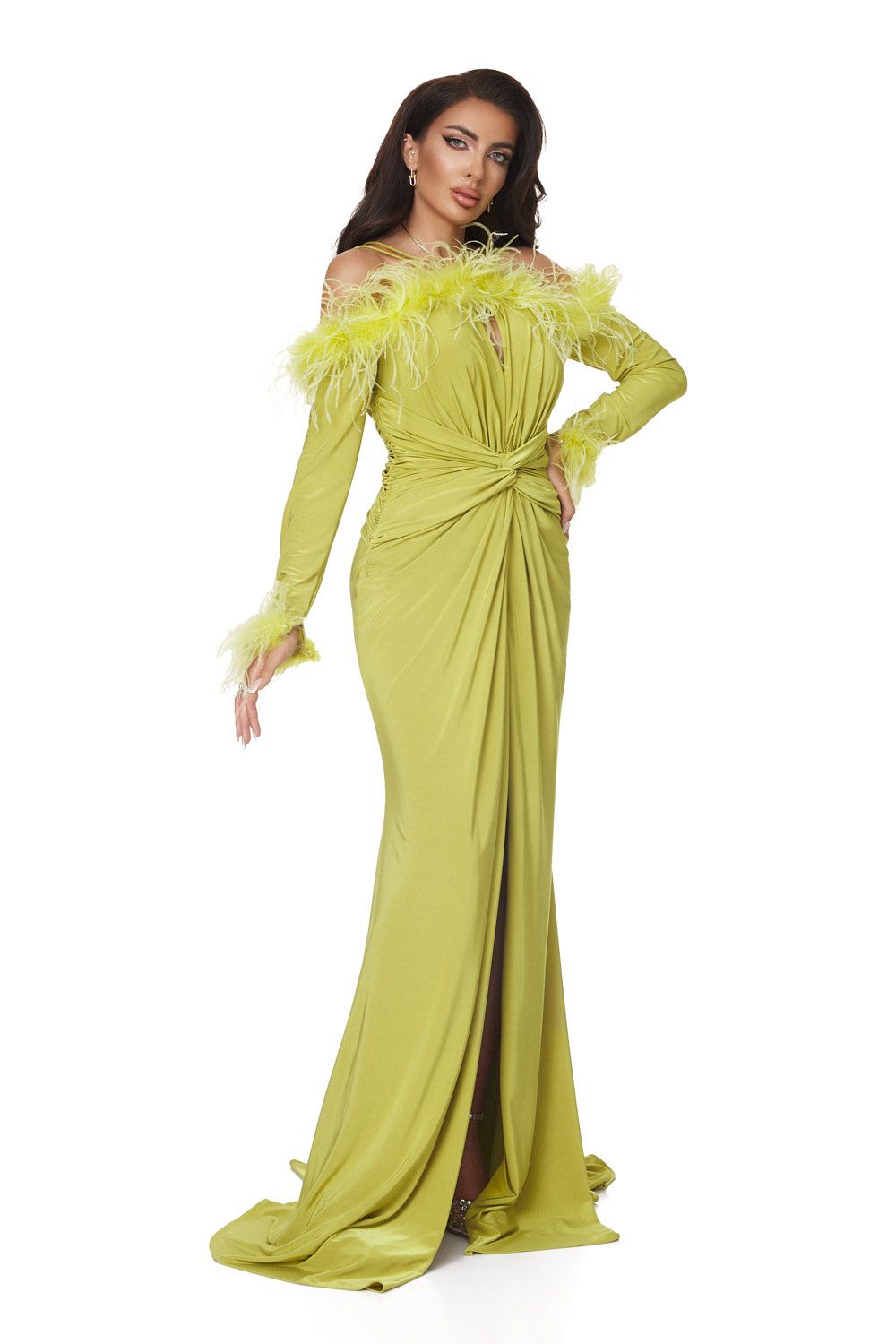 Long lime green lycra dress for women, Deanne Bogas