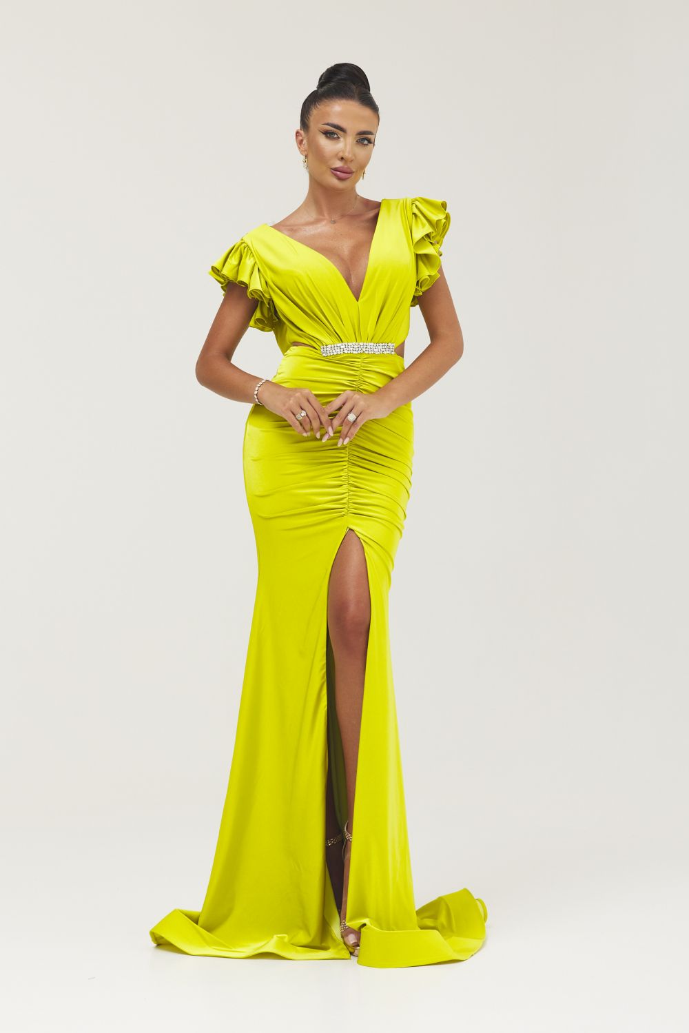 Long lime green lycra dress for women by Dimmey Bogas