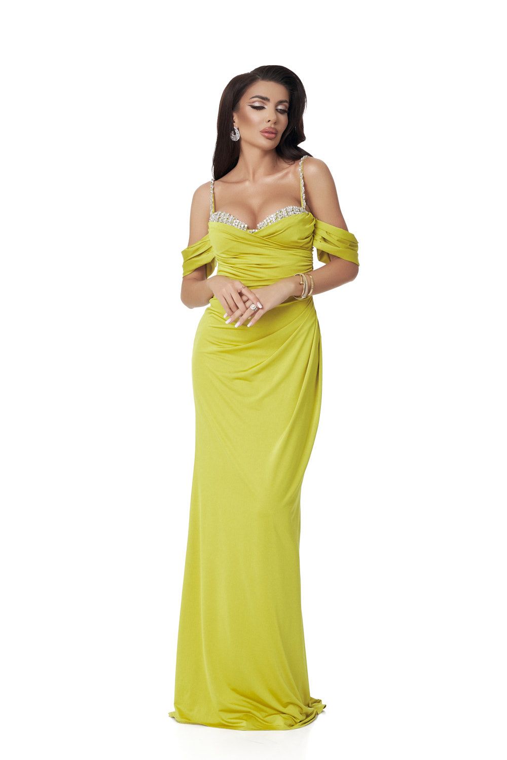 Long lime green lycra dress for women by Yoali Bogas