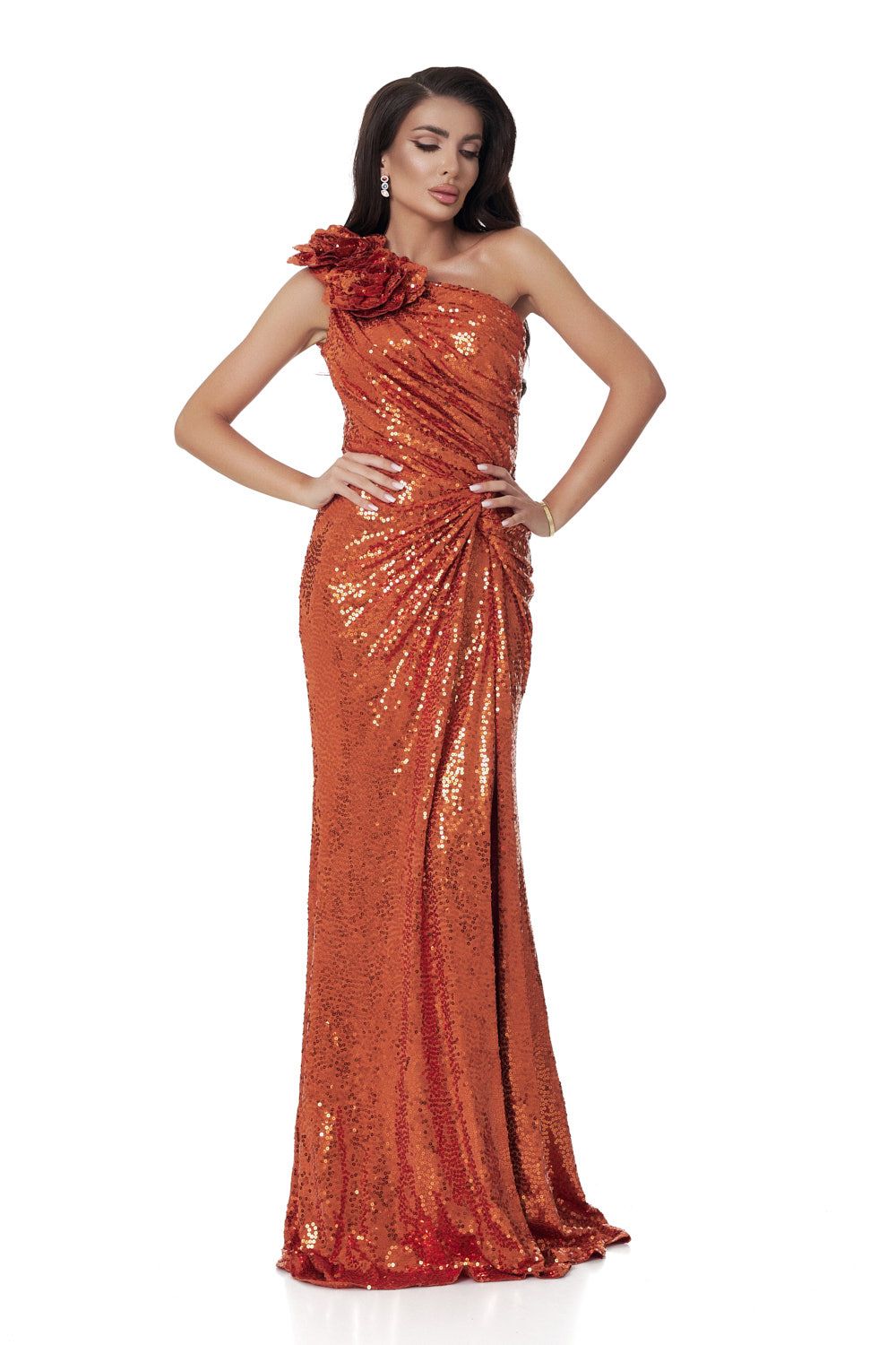 Long orange sequin dress for women Manrique Bogas