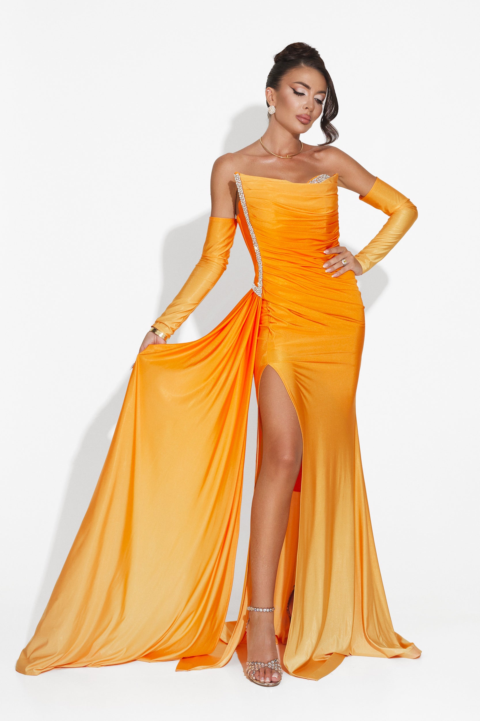 Long orange women's dress Evimea Bogas