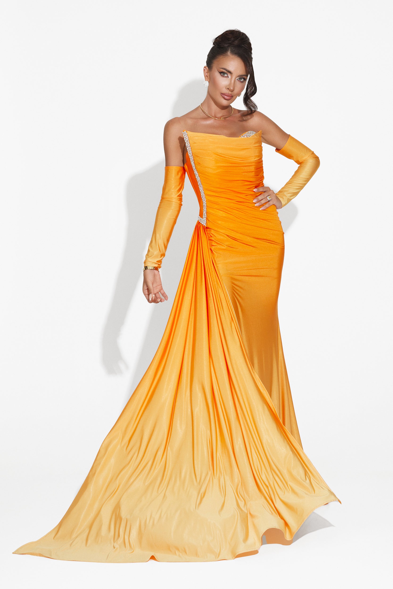 Long orange women's dress Evimea Bogas