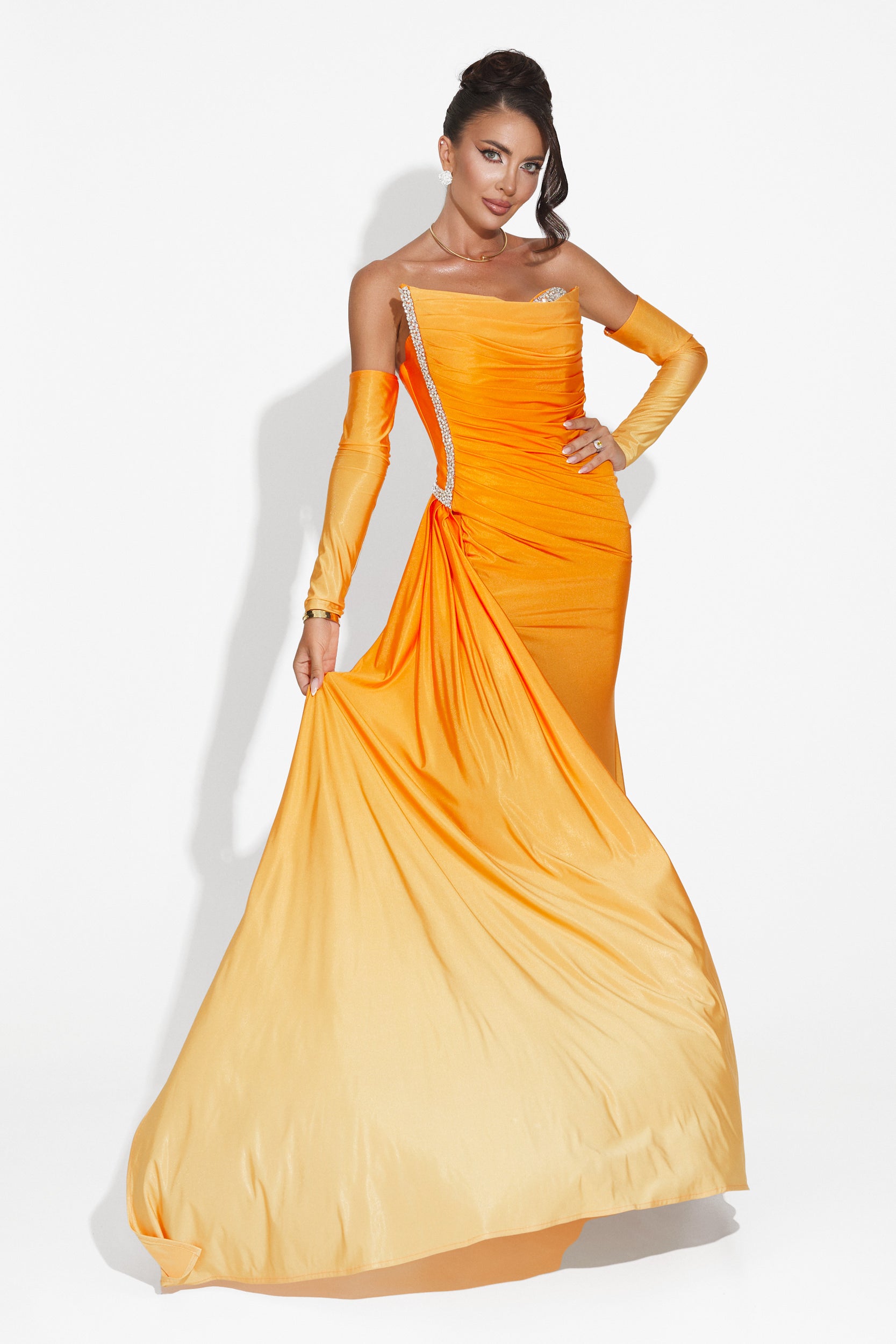 Long orange women's dress Evimea Bogas