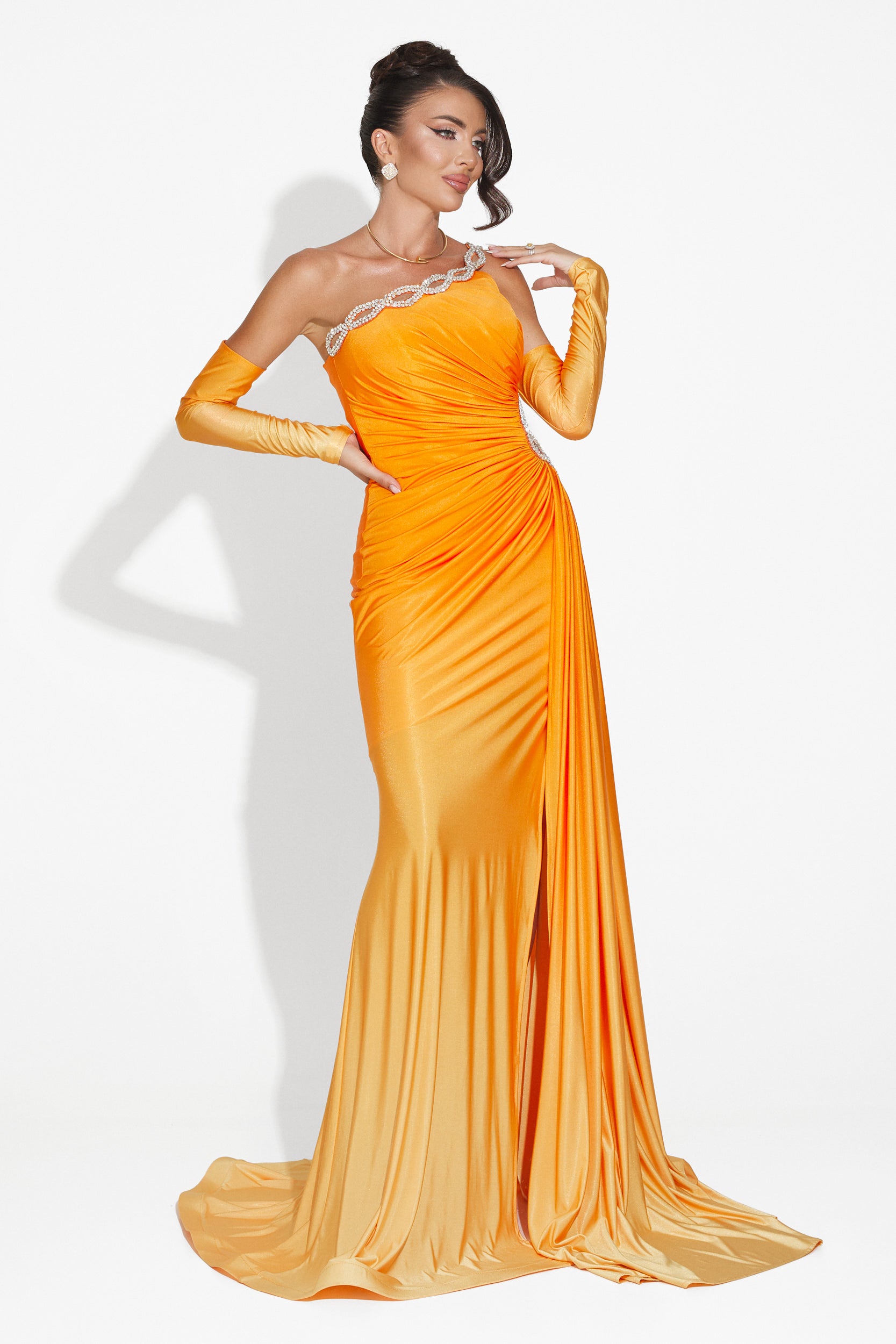 Noelia Bogas long orange women's dress