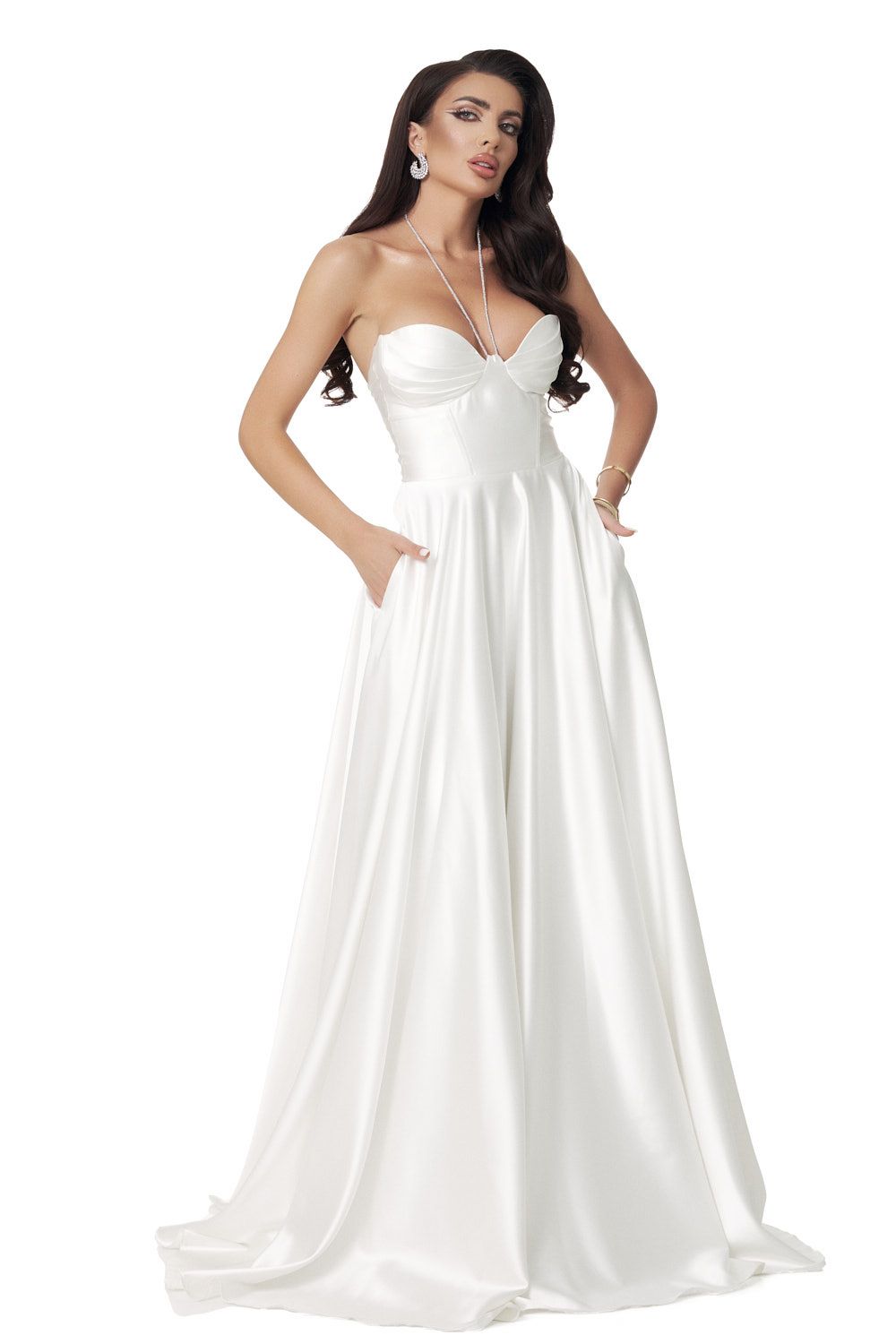 Long white taffeta dress for women Nayeli Bogas
