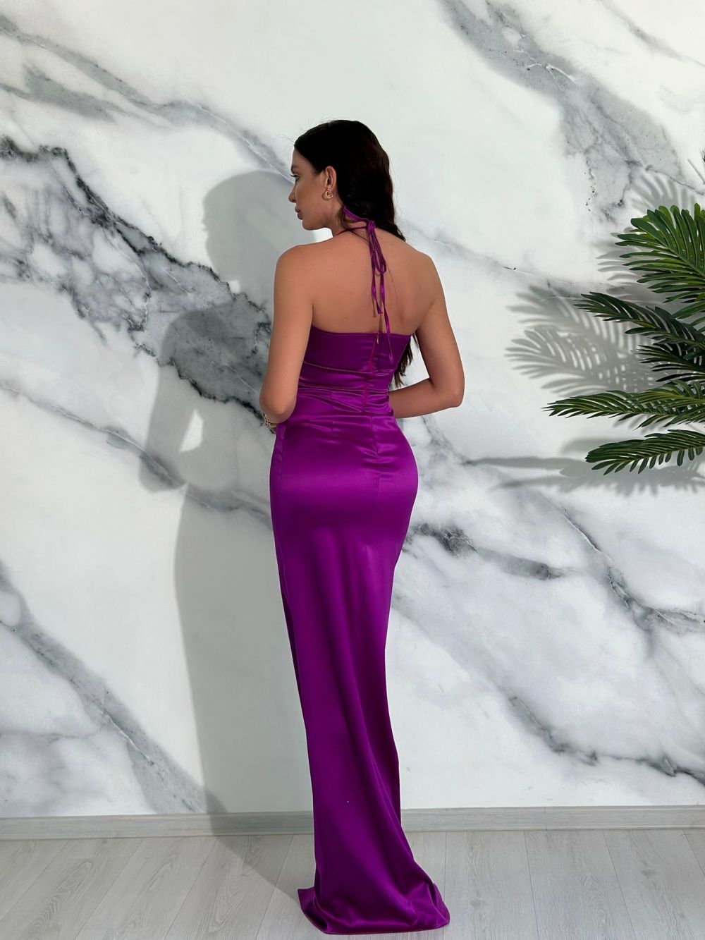 Lilac long taffeta dress for women by Vemisa Bogas