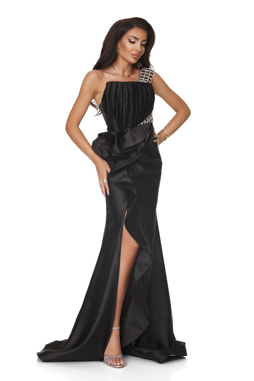 Black long taffeta dress for women, Felssia Bogas