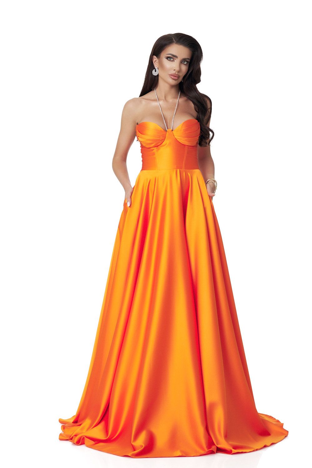 Long orange taffeta dress for women Nayeli Bogas