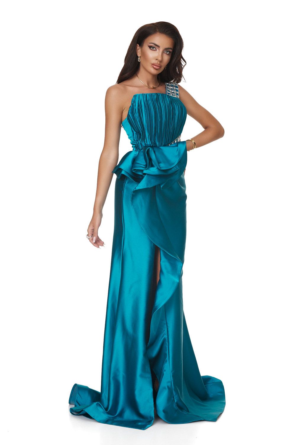 Long turquoise taffeta dress for women, Felssia Bogas