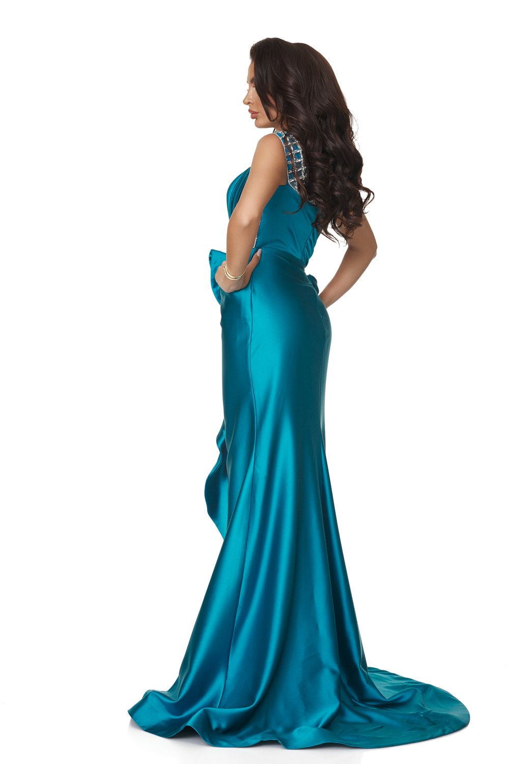 Long turquoise taffeta dress for women, Felssia Bogas