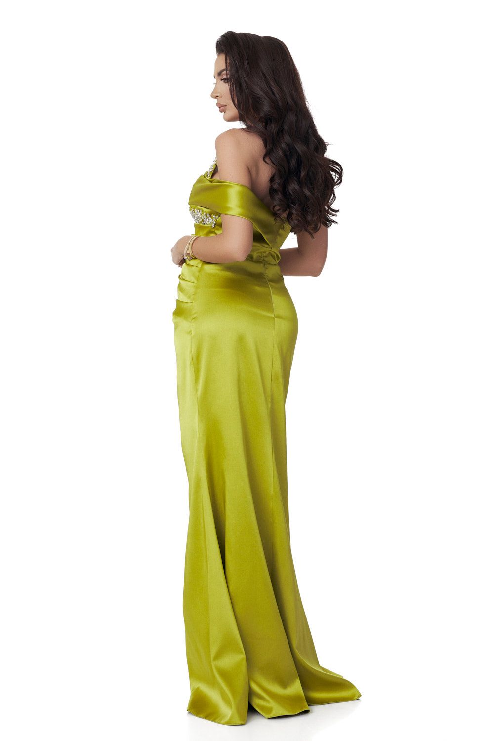 Long lime green taffeta dress for women by Kabecka Bogas