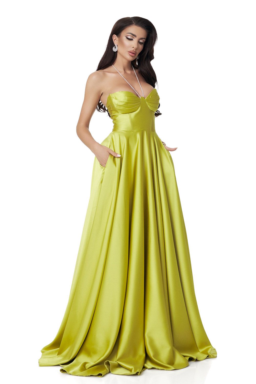 Lime green long taffeta dress for women Nayeli Bogas