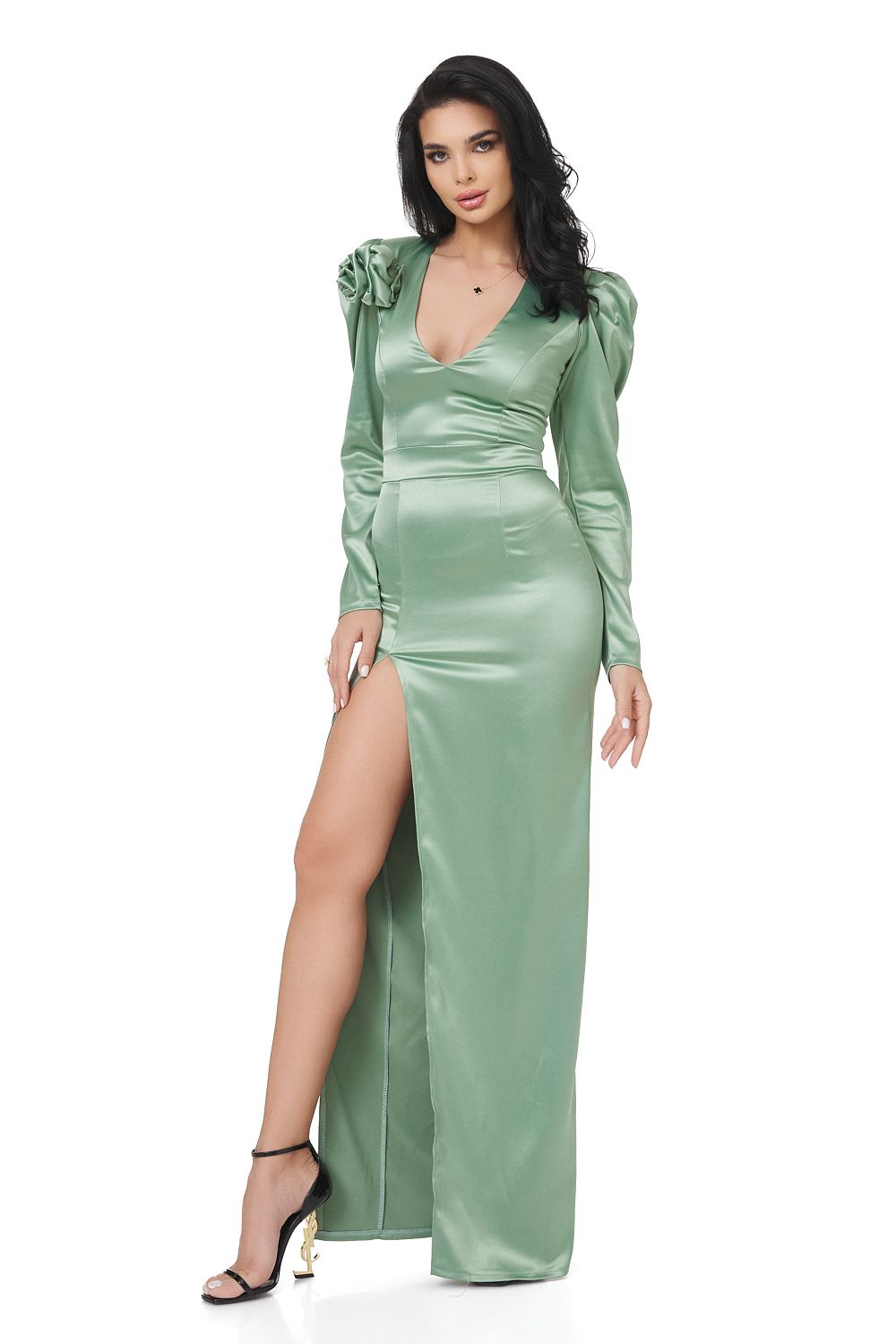 Long green taffeta dress for women by Lonnes Bogas