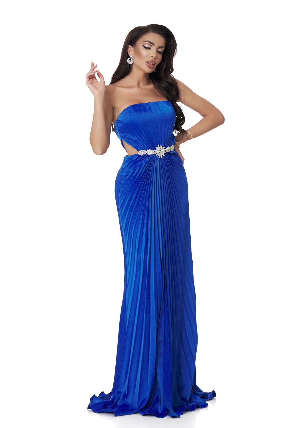 Robe longue femme avec voile de satin bleu Zyanya Bogas