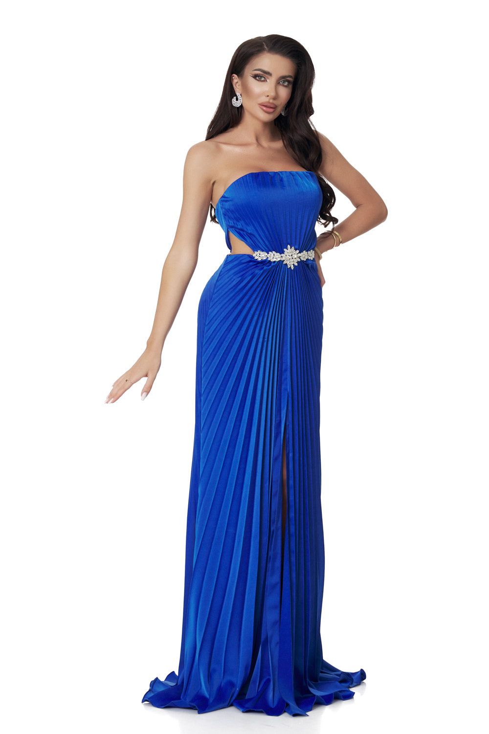 Robe longue femme avec voile de satin bleu Zyanya Bogas