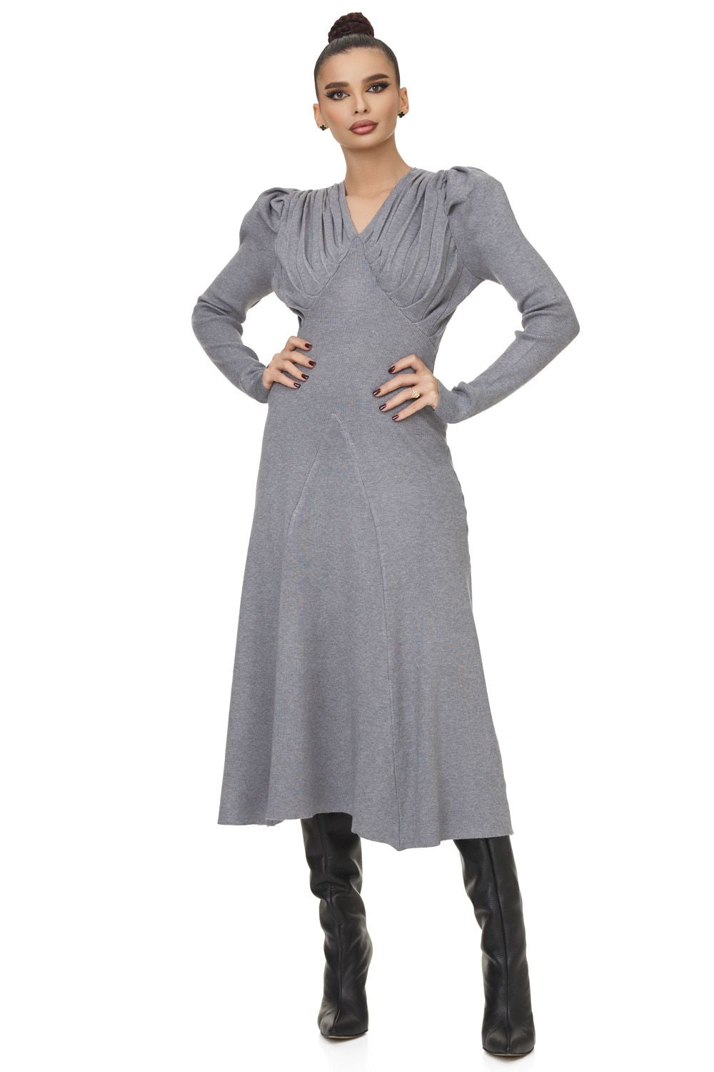 Keresta Bogas grey casual midi dress for women