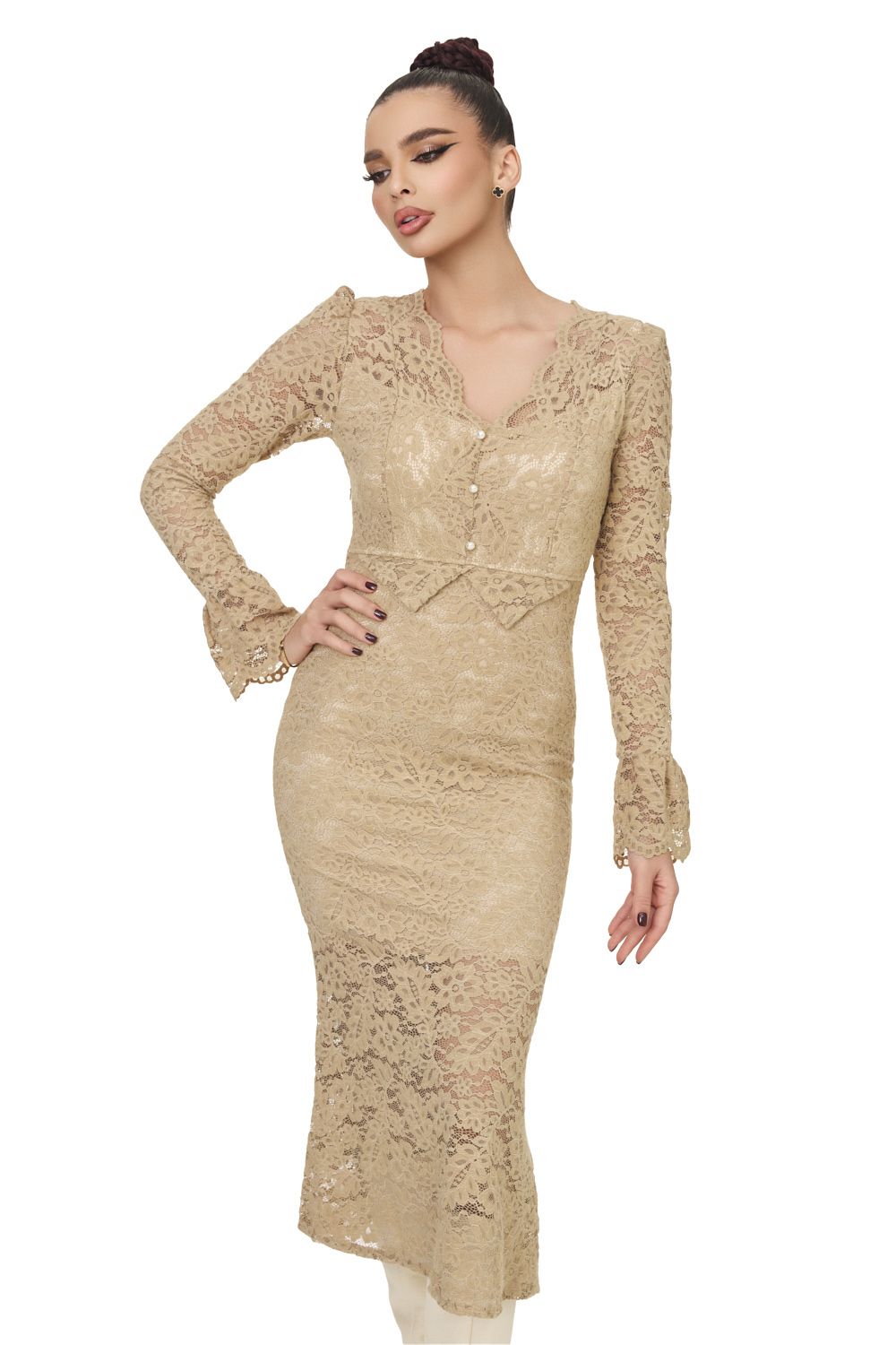 Ladies elegant beige midi dress Delisy Bogas