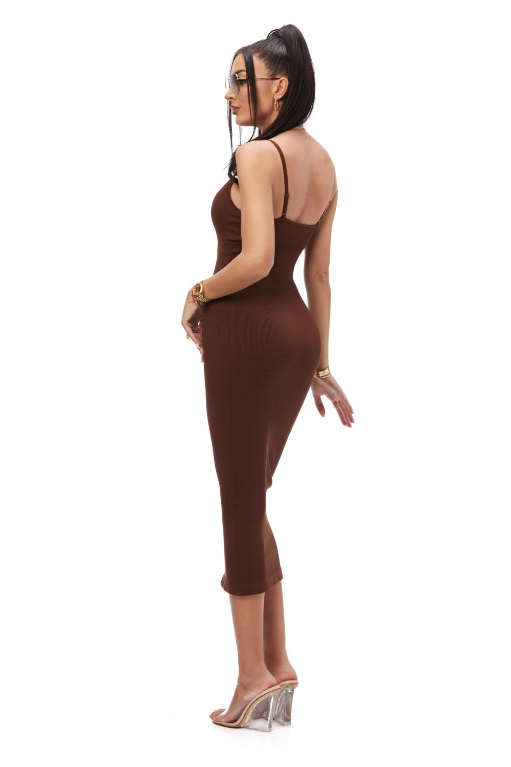 Modely Bogas brown modelling midi dress for women