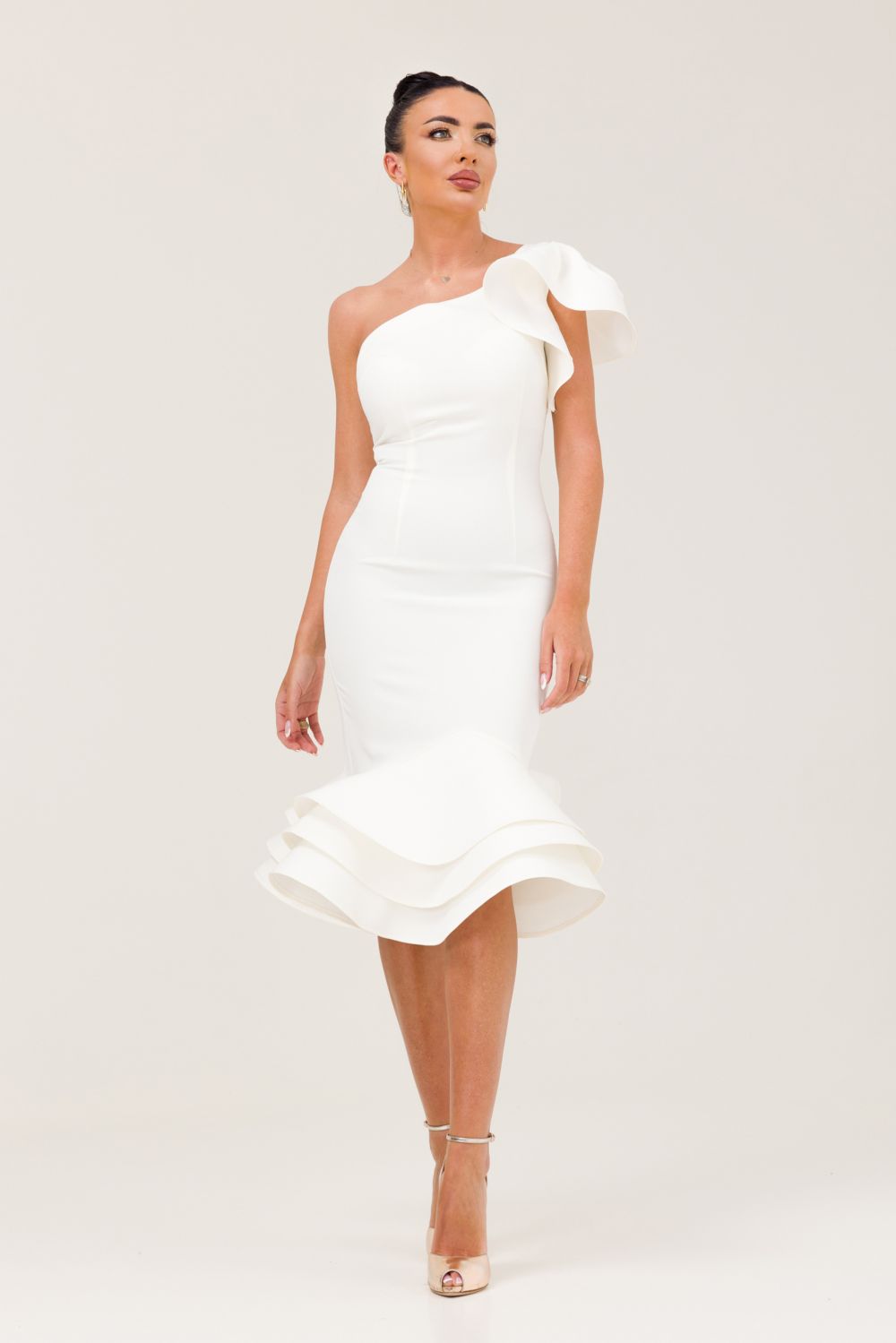 Zammy Bogas white wool midi dress for women
