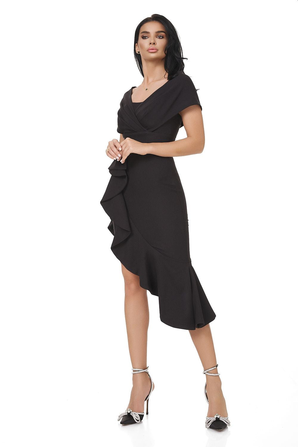 Black Grayson Bogas women's midi dress made of wool fabric