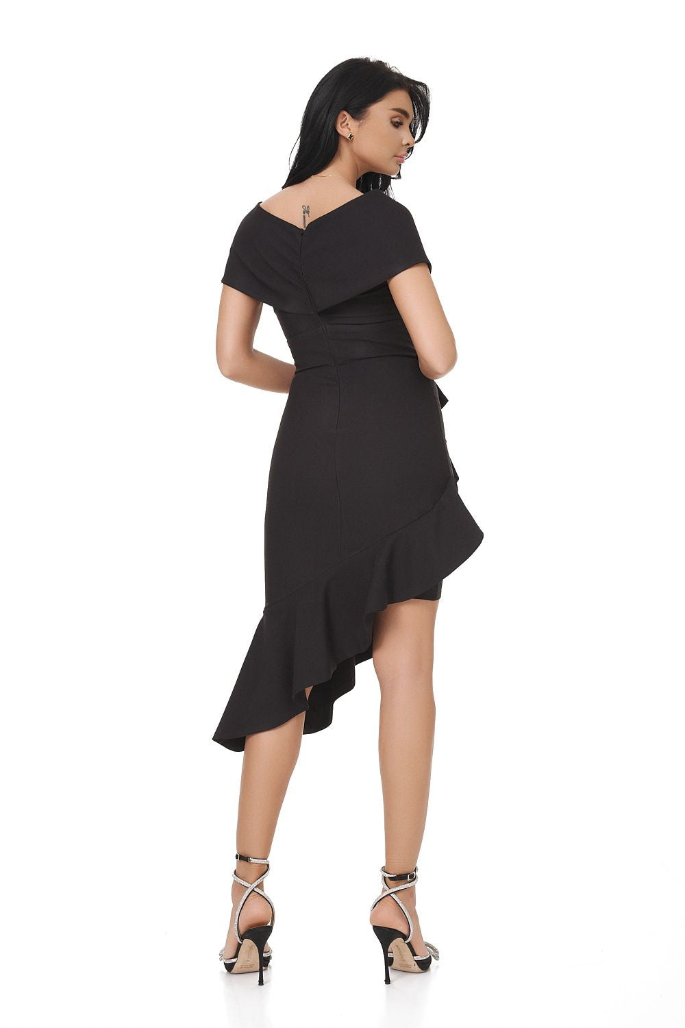 Black Grayson Bogas women's midi dress made of wool fabric