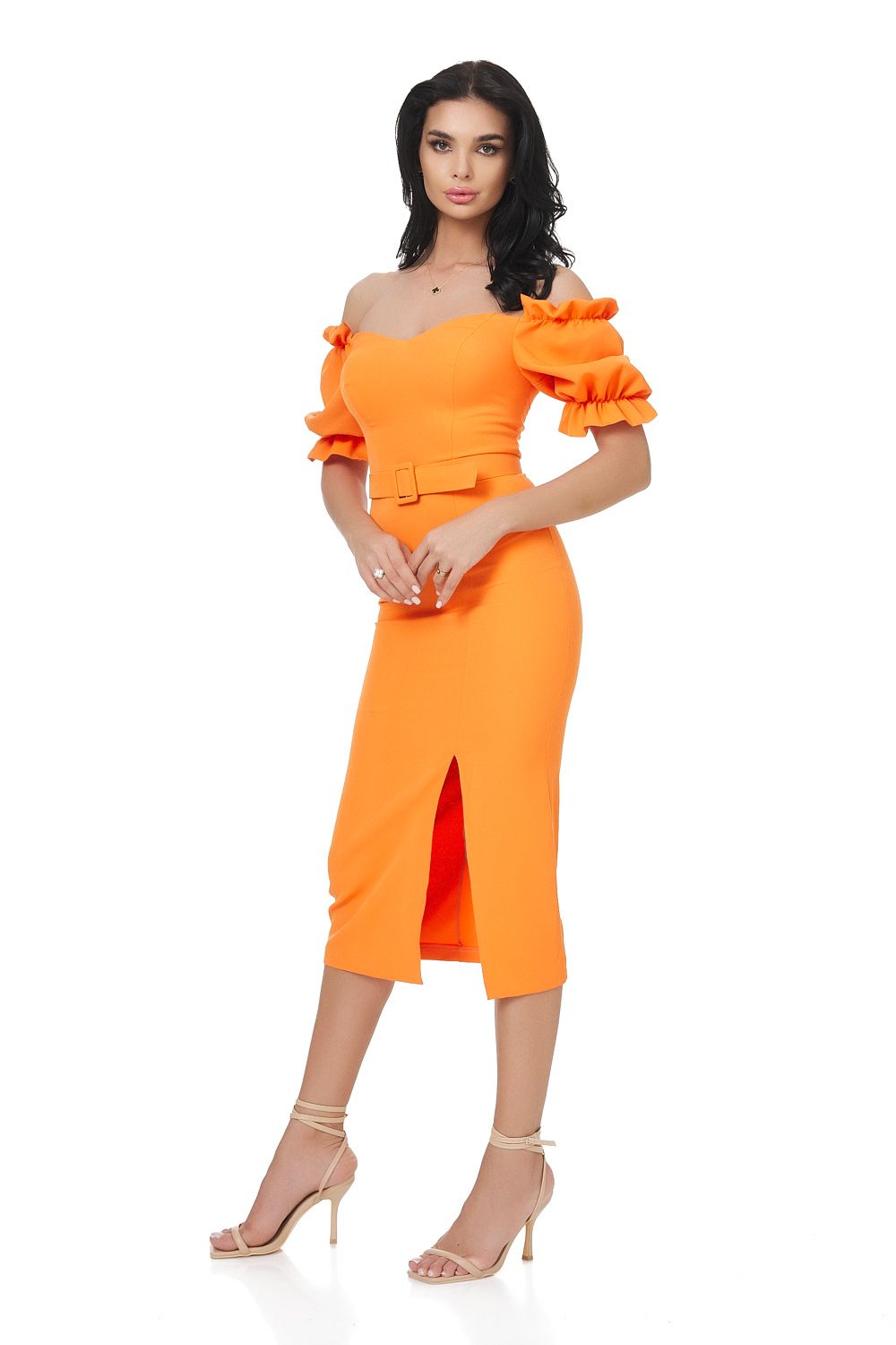 Women's orange wool midi dress Niene Bogas