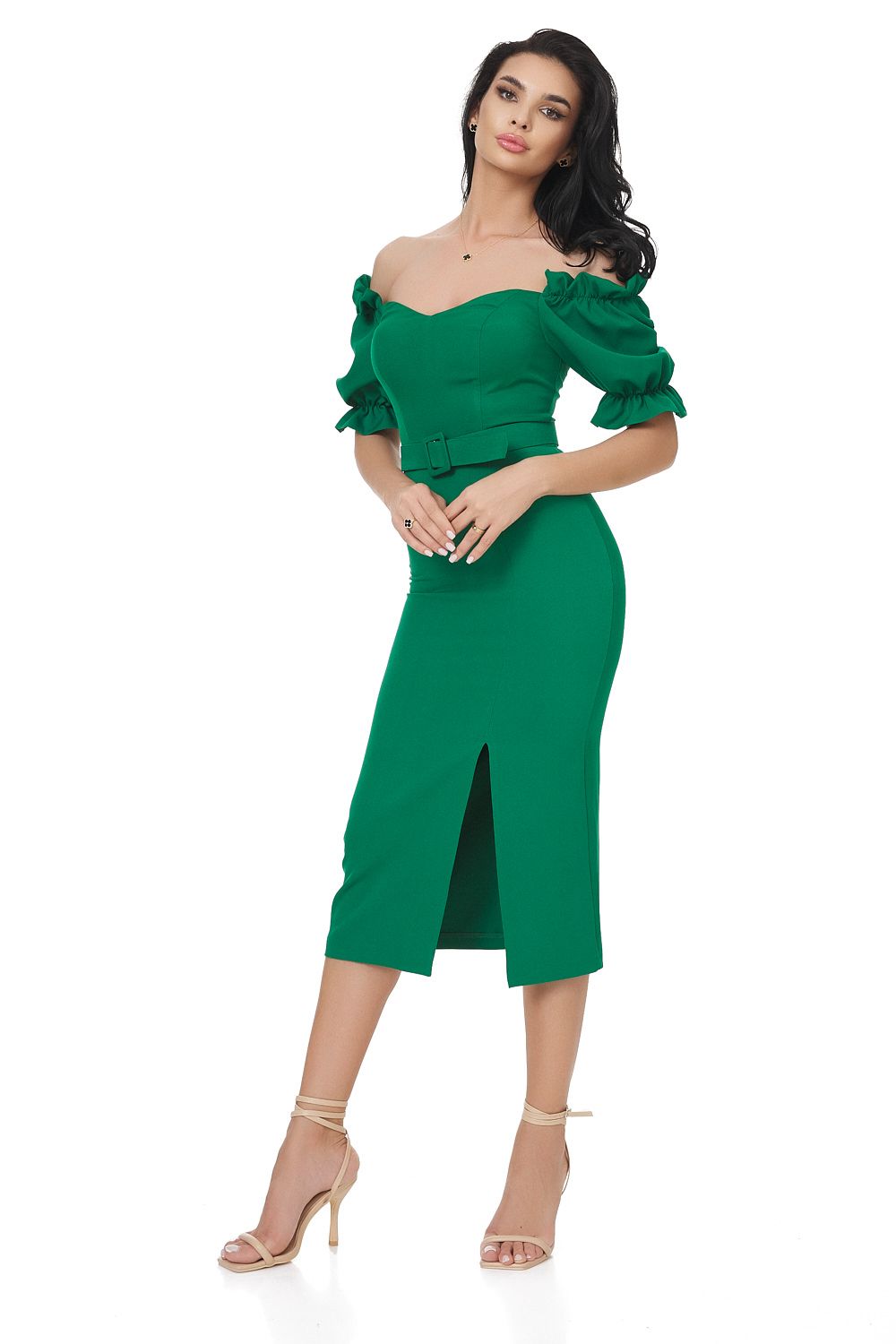 Green Niene Bogas women's midi dress made of wool fabric
