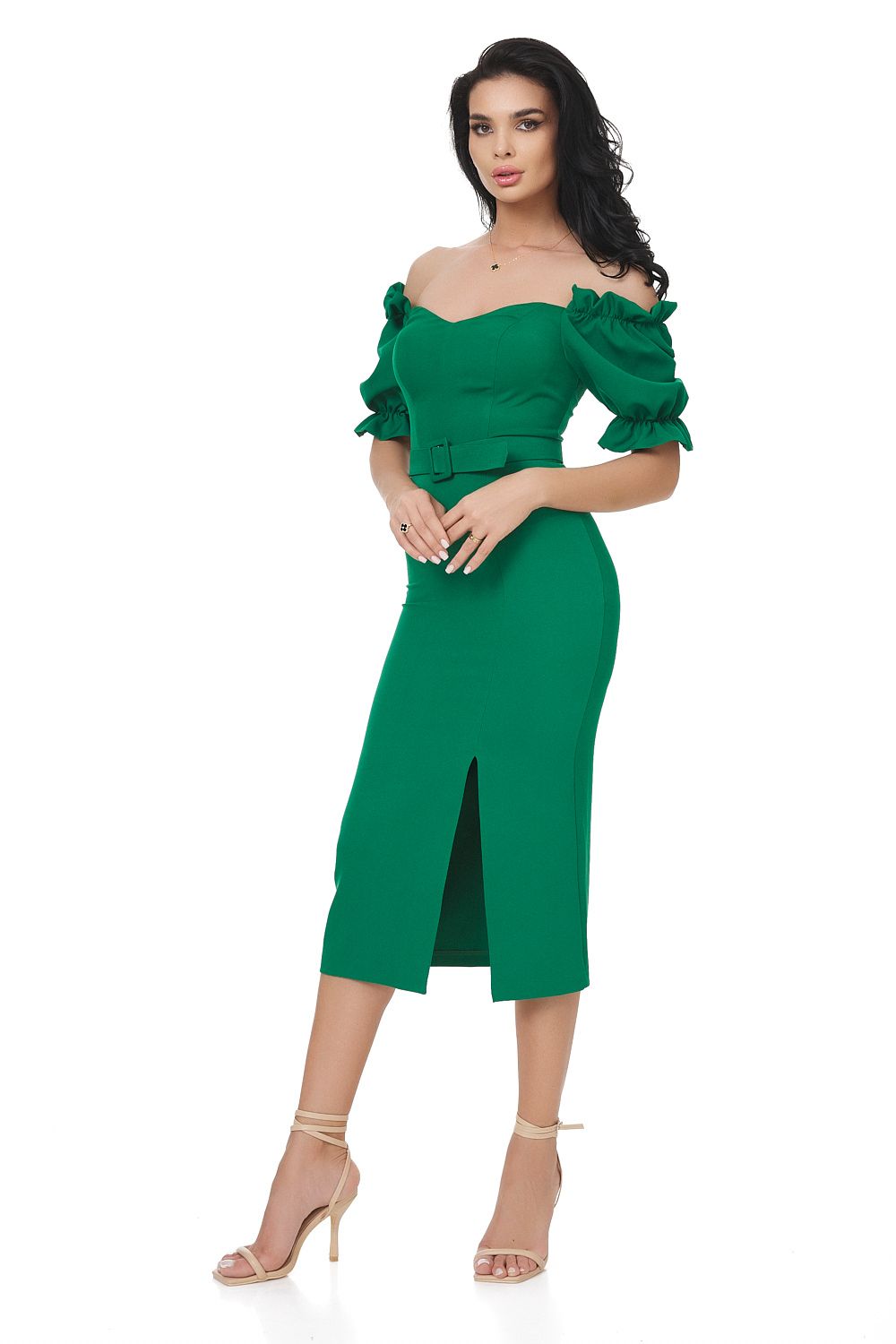 Green Niene Bogas women's midi dress made of wool fabric