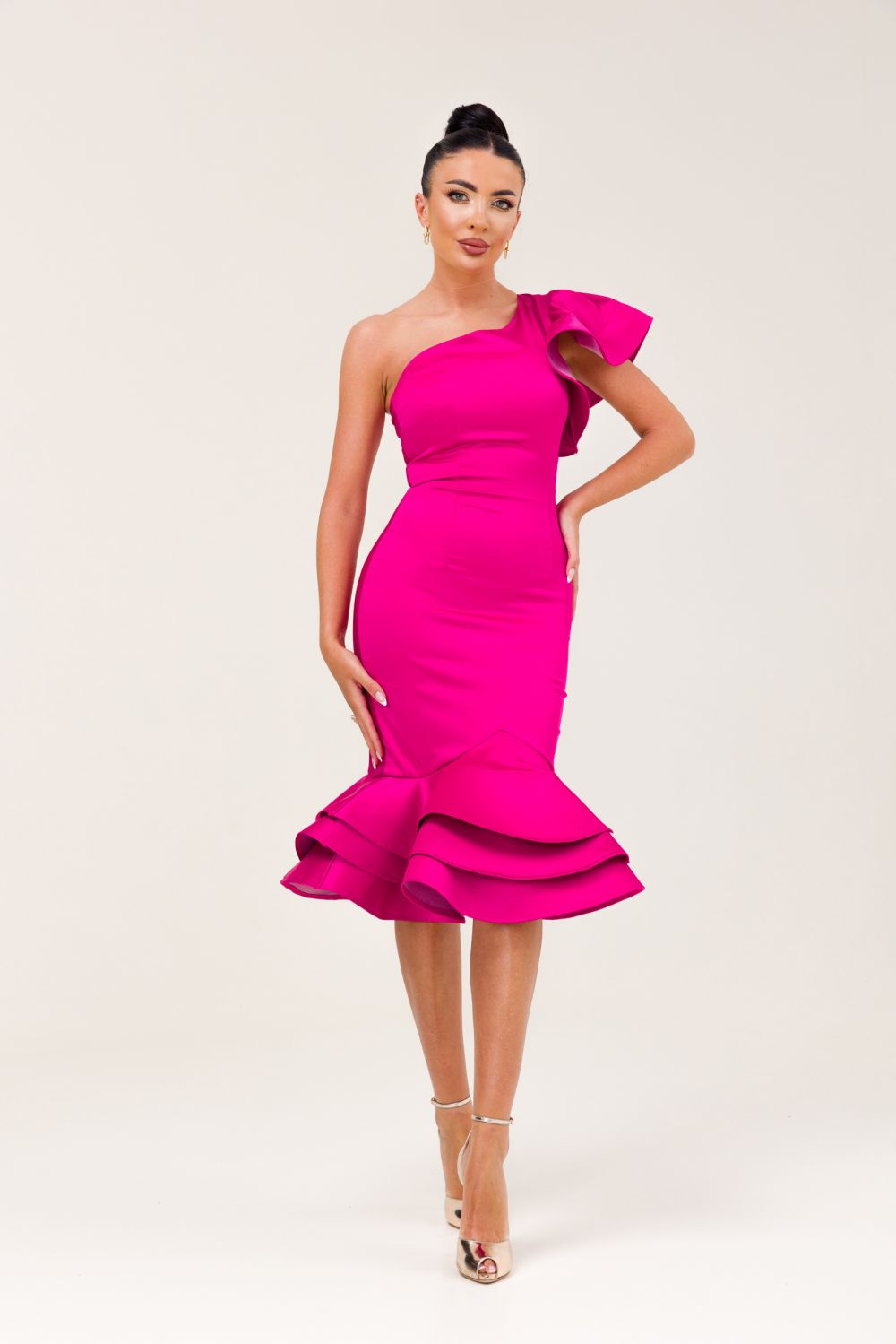 Zammy Bogas pink taffeta midi dress for women