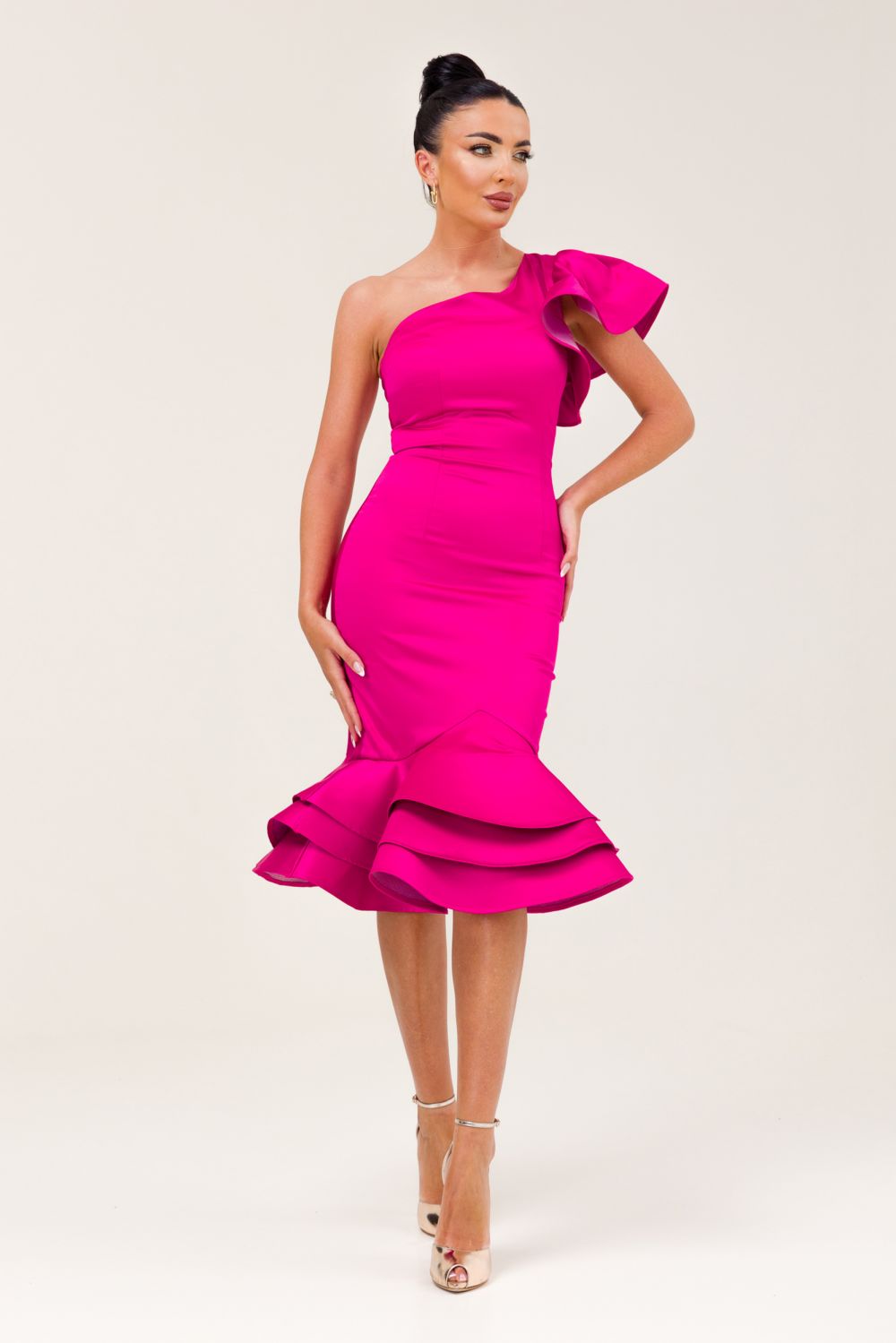 Zammy Bogas pink taffeta midi dress for women