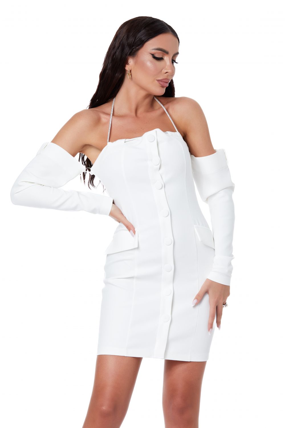 Short white Lyka Bogas women's dress made of fabric