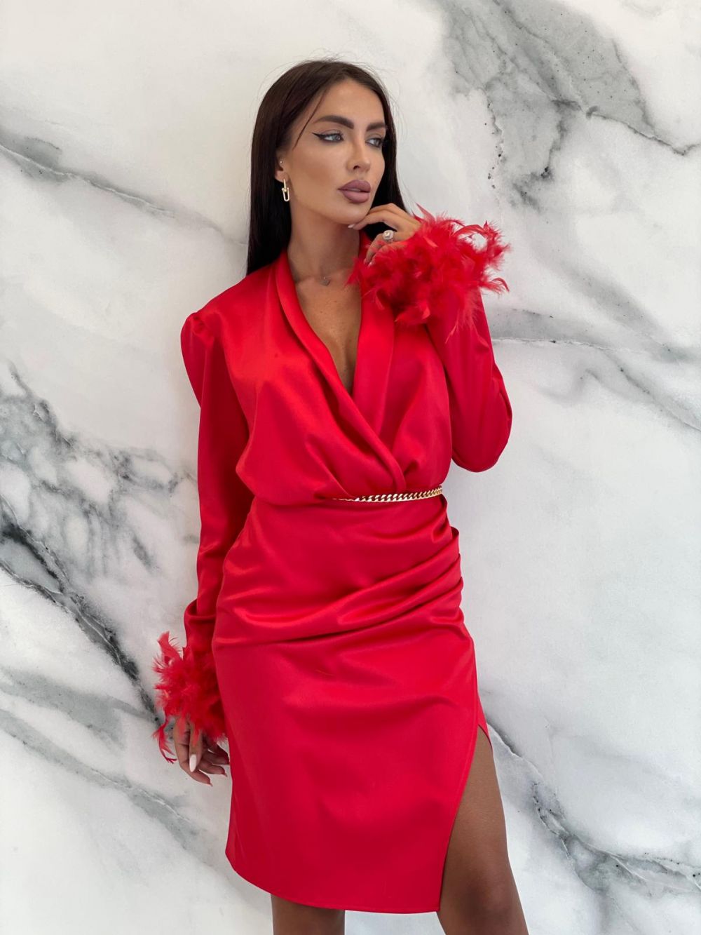 Short red taffeta dress for women, Annais Bogas